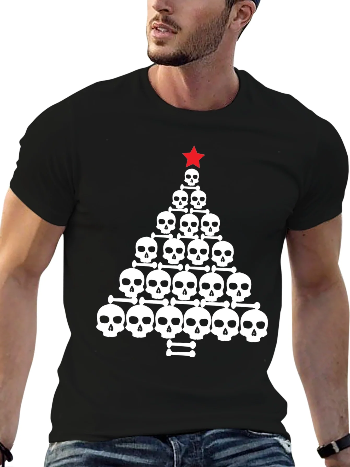 Camiseta Negra ¨¢rbol Navide?o Calaveras