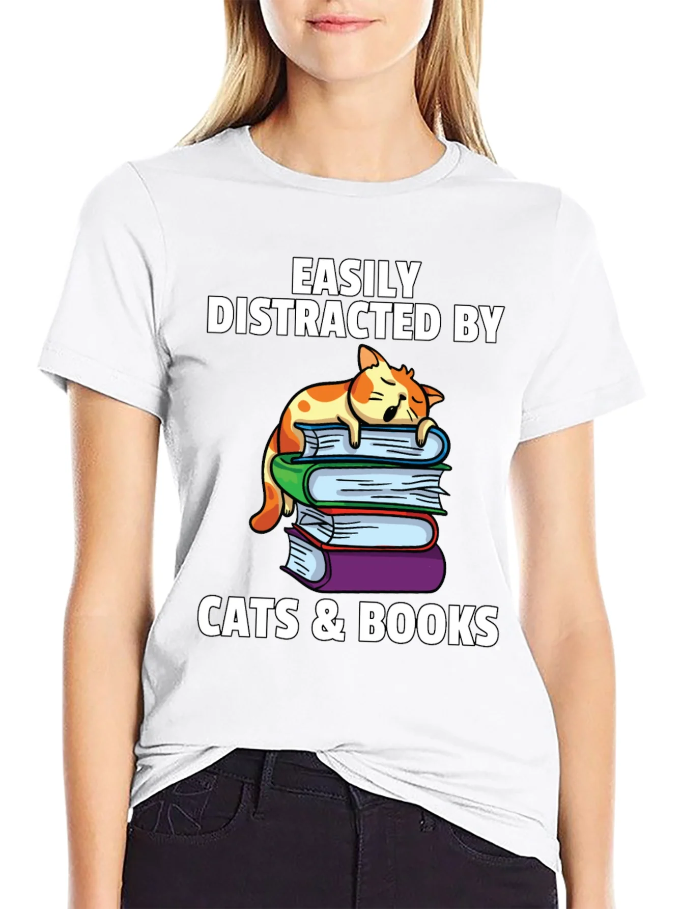 Camiseta Gatos y Libros me Distraen F¨¢cilmente