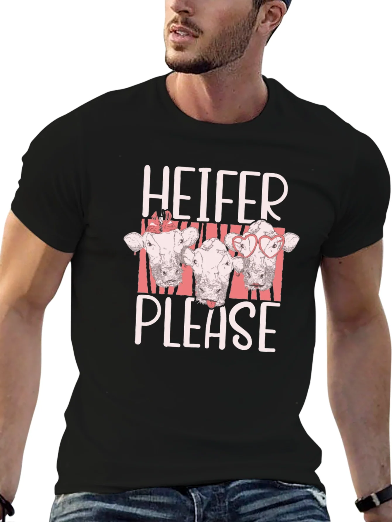 Camiseta Negra Heifer Please con Dise?o de Vacas