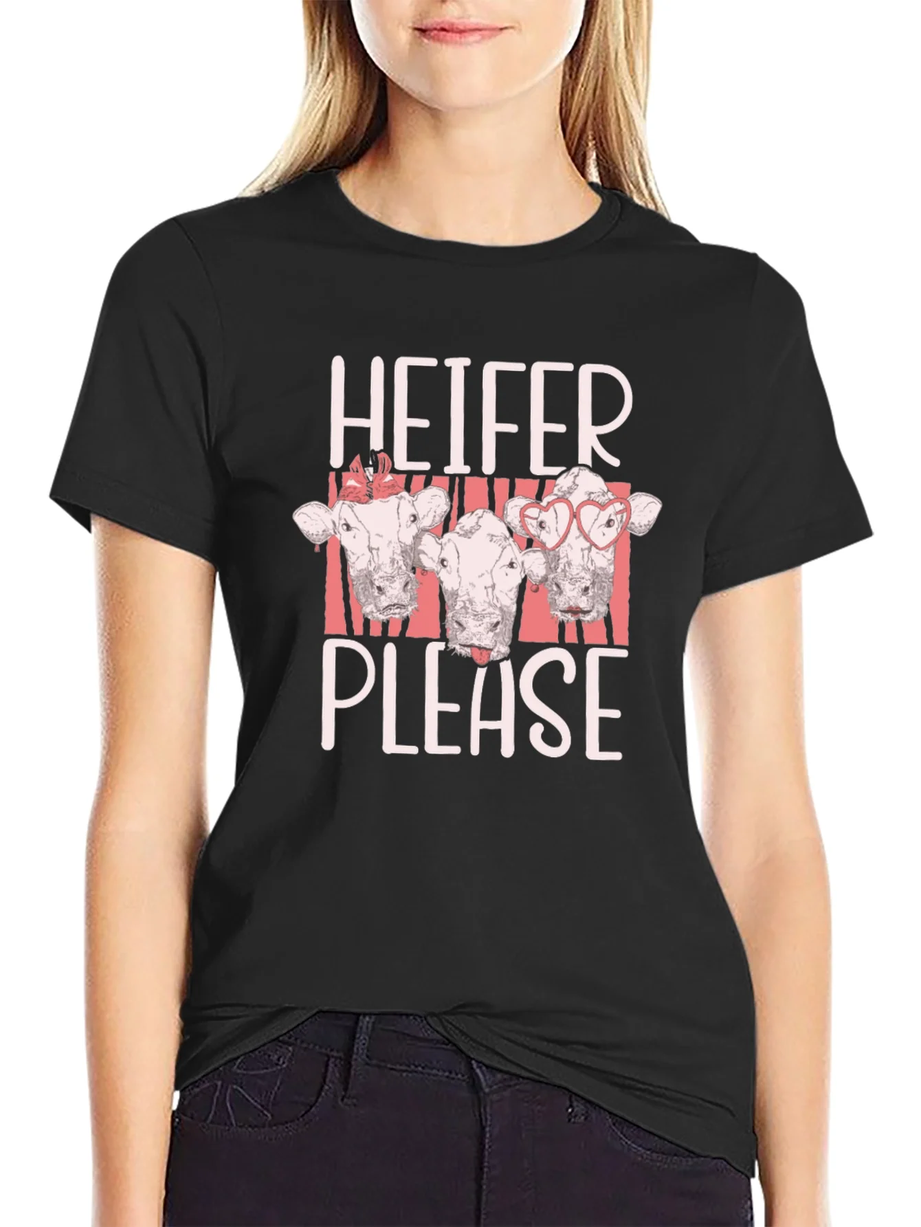 Camiseta Negra Heifer Please con Dise?o de Vacas