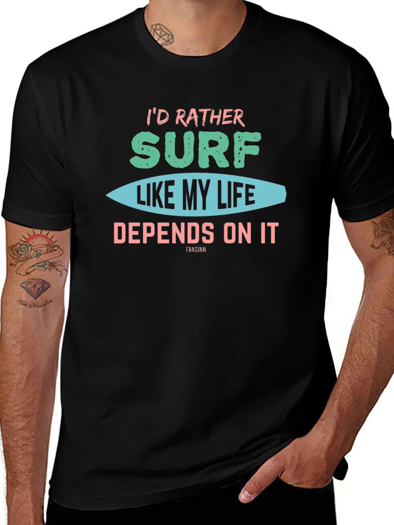 Camiseta Negra Prefiero Surfear Dise?o Original