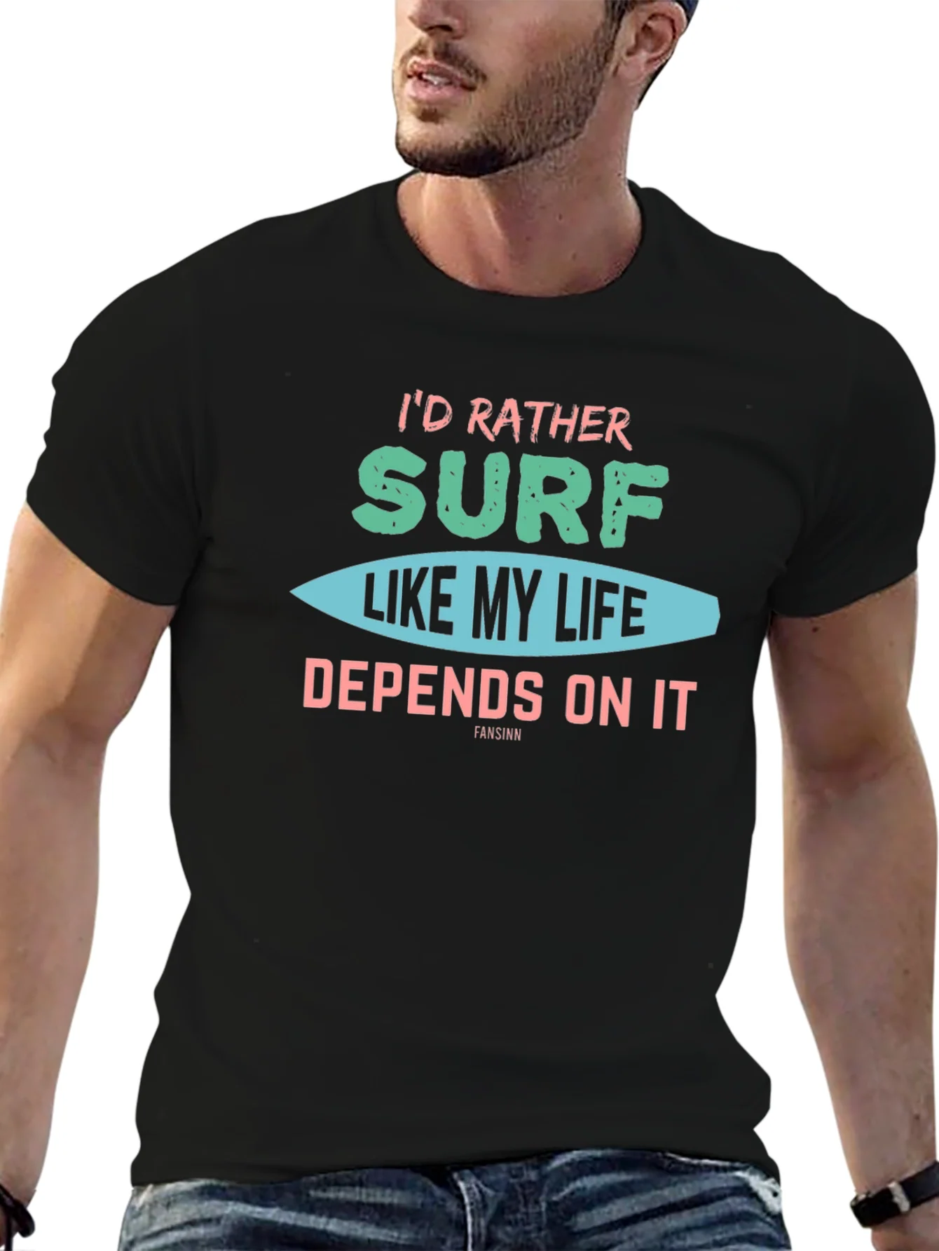 Camiseta Negra Prefiero Surfear Dise?o Original