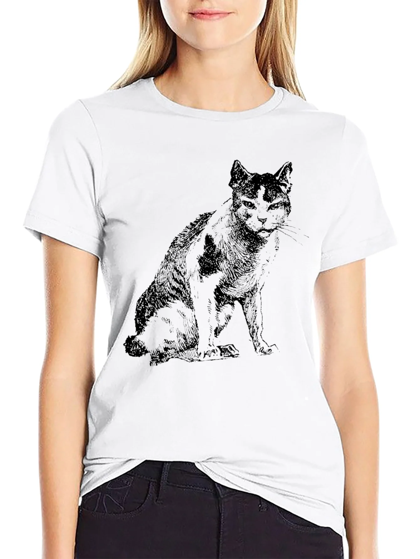 Camiseta Negra con Dise?o de Gato
