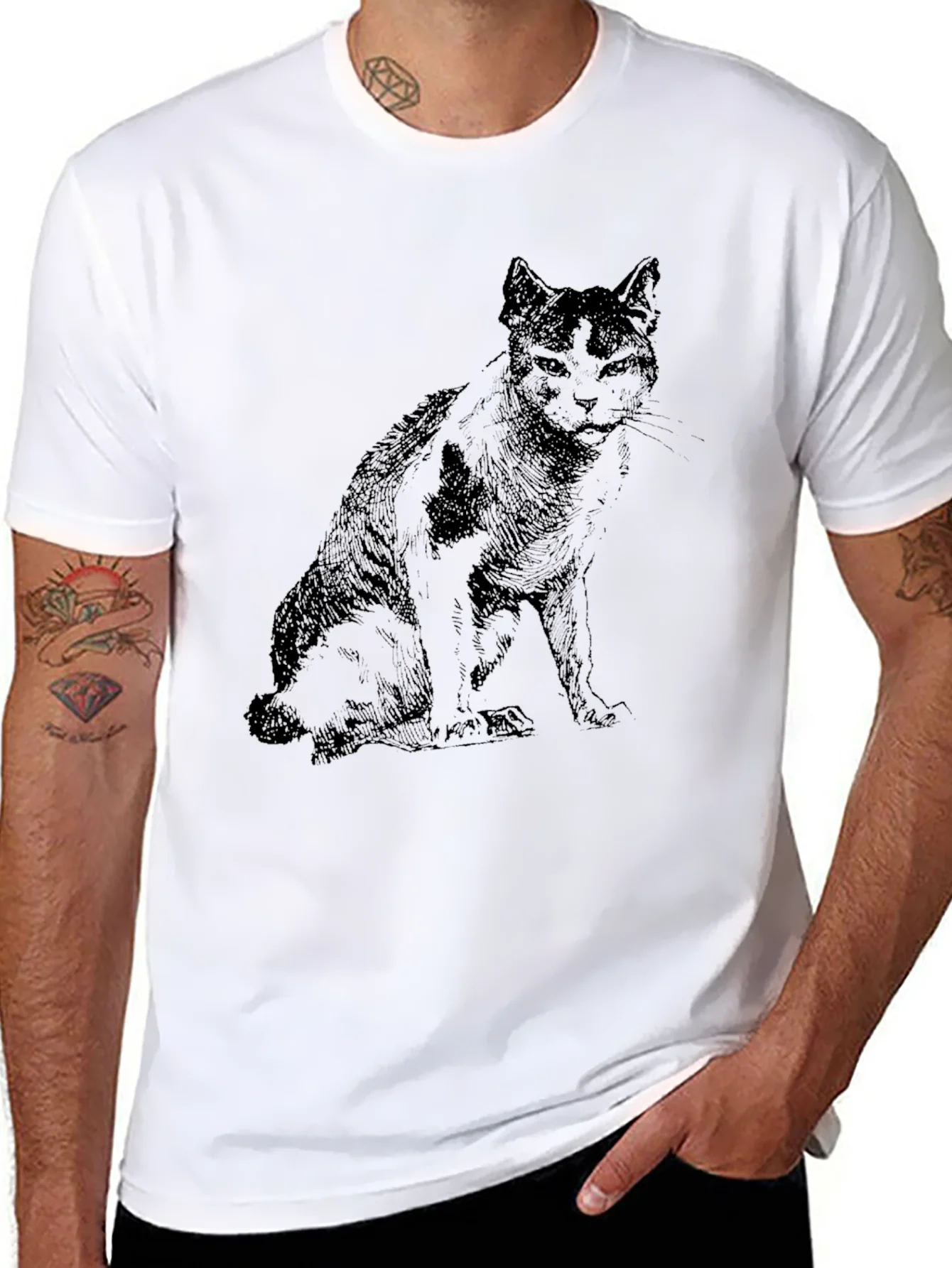 Camiseta Negra con Dise?o de Gato