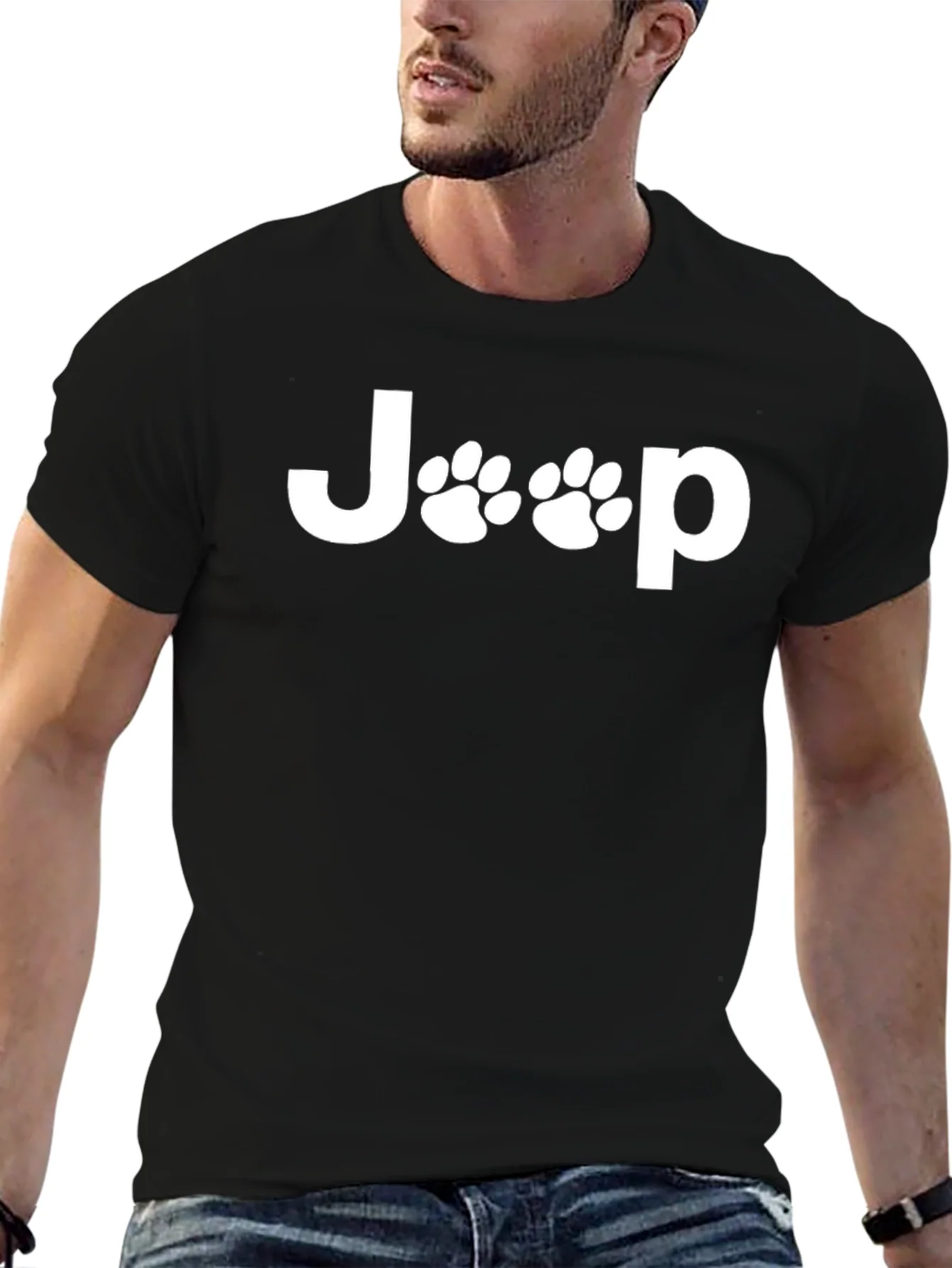 Camiseta Negra Jeep con Huellas de Pata