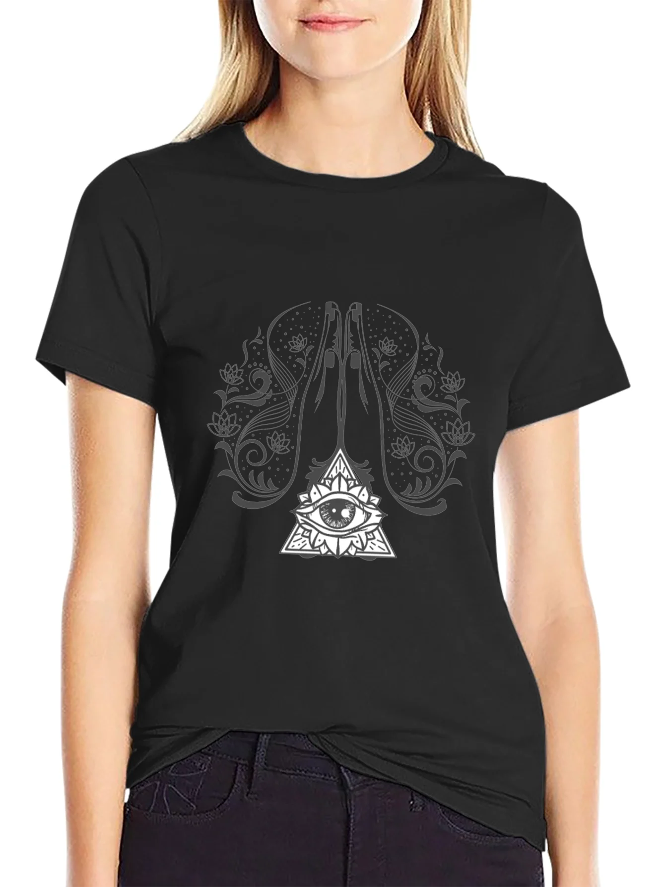 Rebbecca Mystic Eye Graphic Tee - Black Cotton T-Shirt