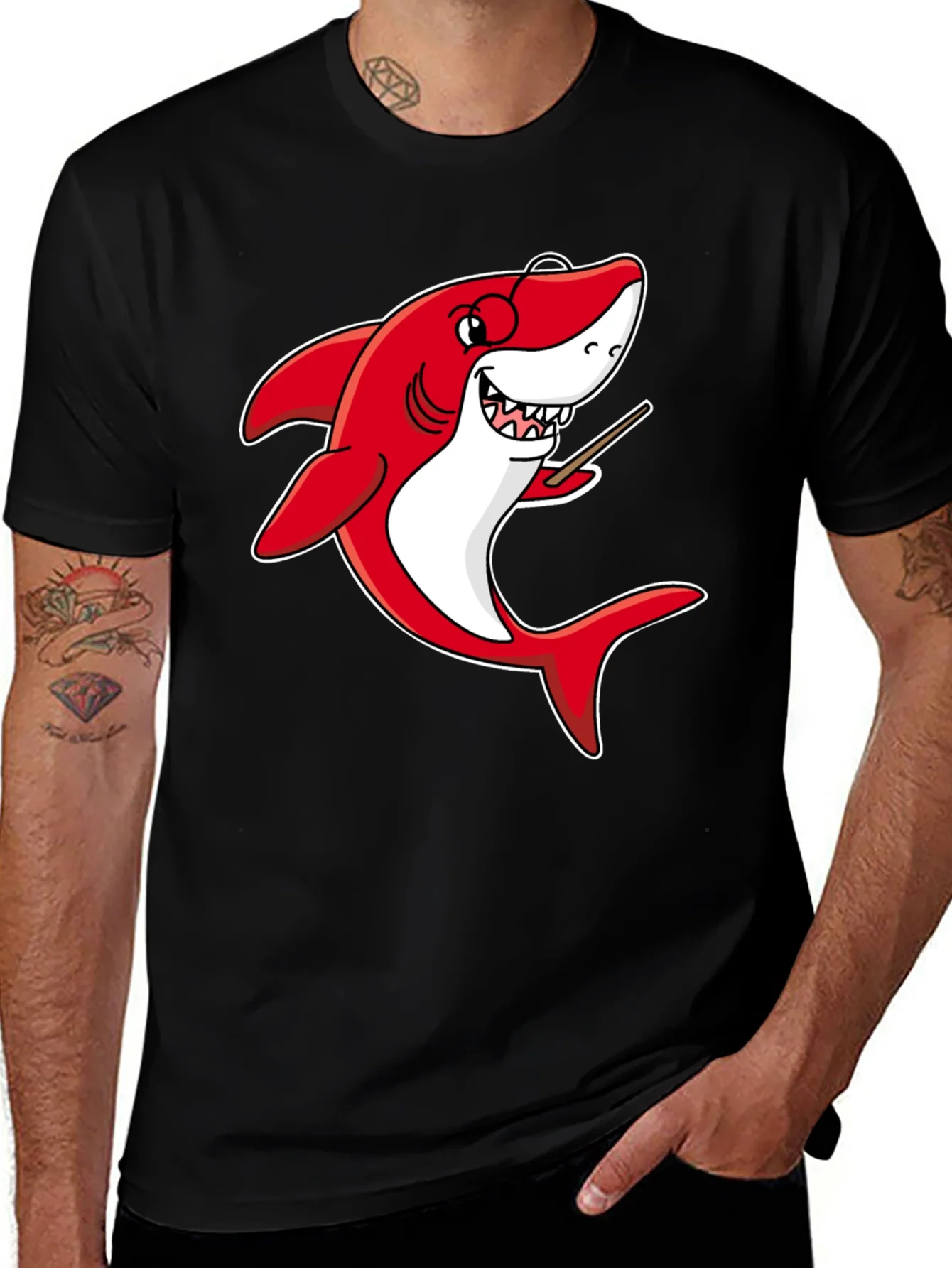 Rebbecca Cartoon Shark Teacher Graphic Tee - Black