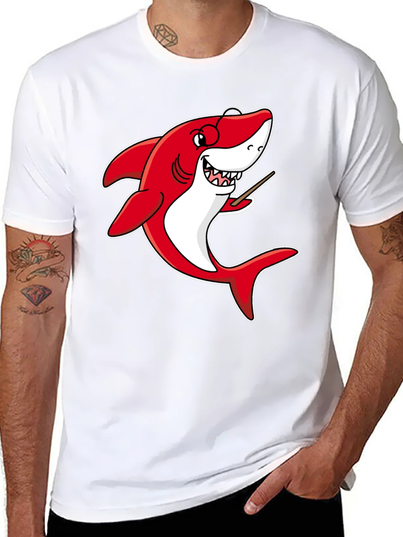 Rebbecca Cartoon Shark Teacher Graphic Tee - Black