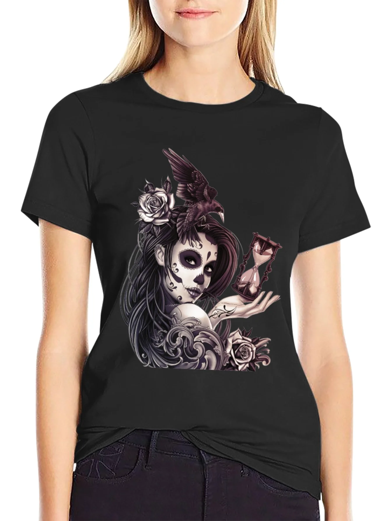 Camiseta Negra con Dise?o D¨ªa de Muertos