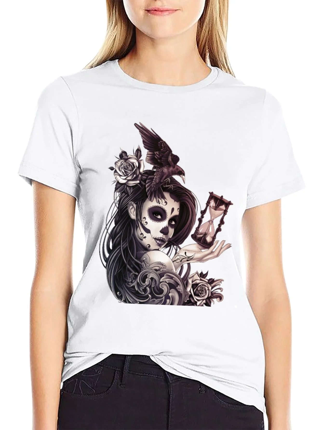 Camiseta Negra con Dise?o D¨ªa de Muertos