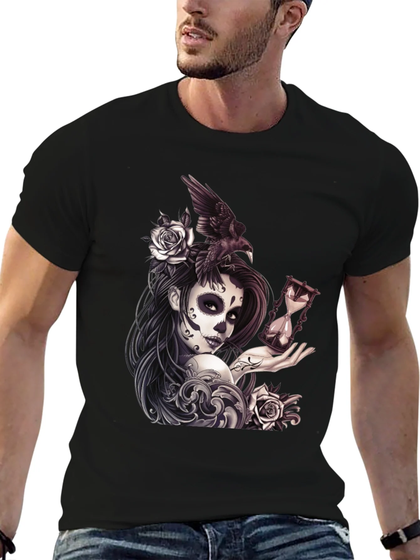 Camiseta Negra con Dise?o D¨ªa de Muertos