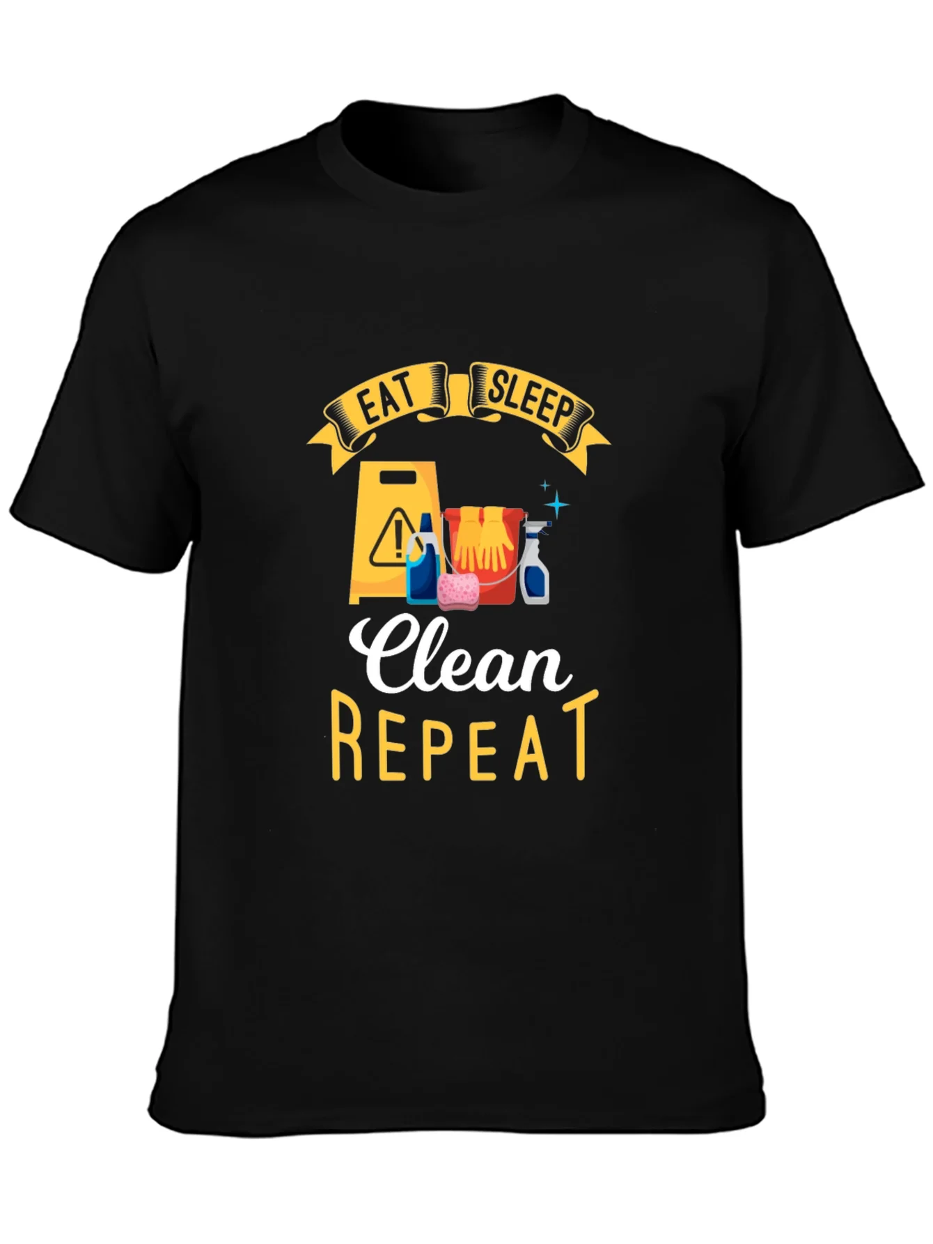 Rebbecca Eat Sleep Clean Repeat Black Graphic Tee