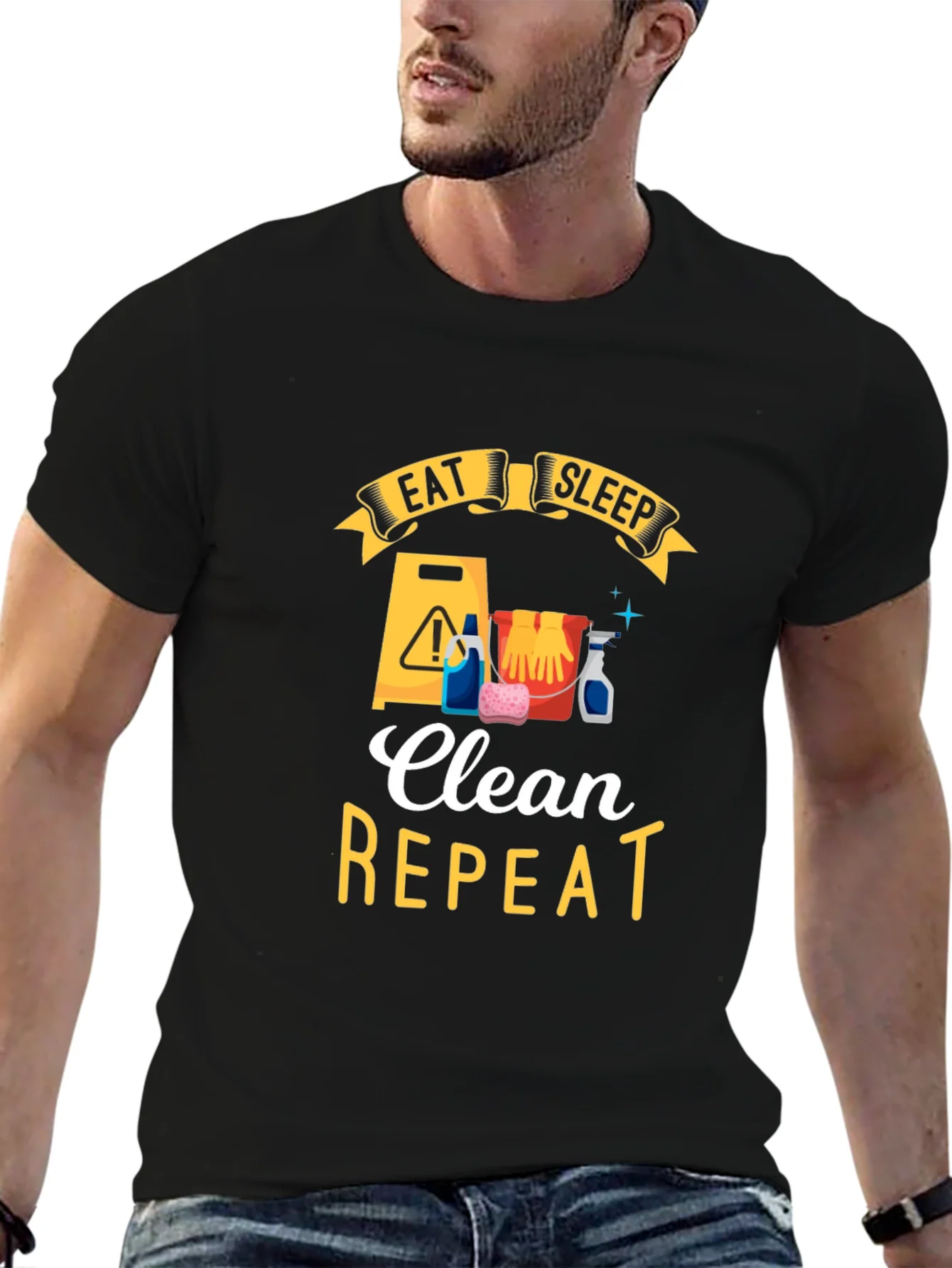 Rebbecca Eat Sleep Clean Repeat Black Graphic Tee