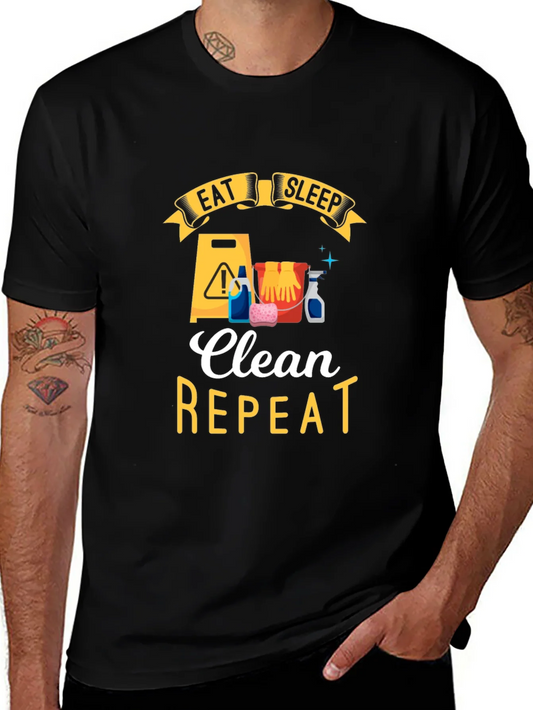 Rebbecca Eat Sleep Clean Repeat Black Graphic Tee