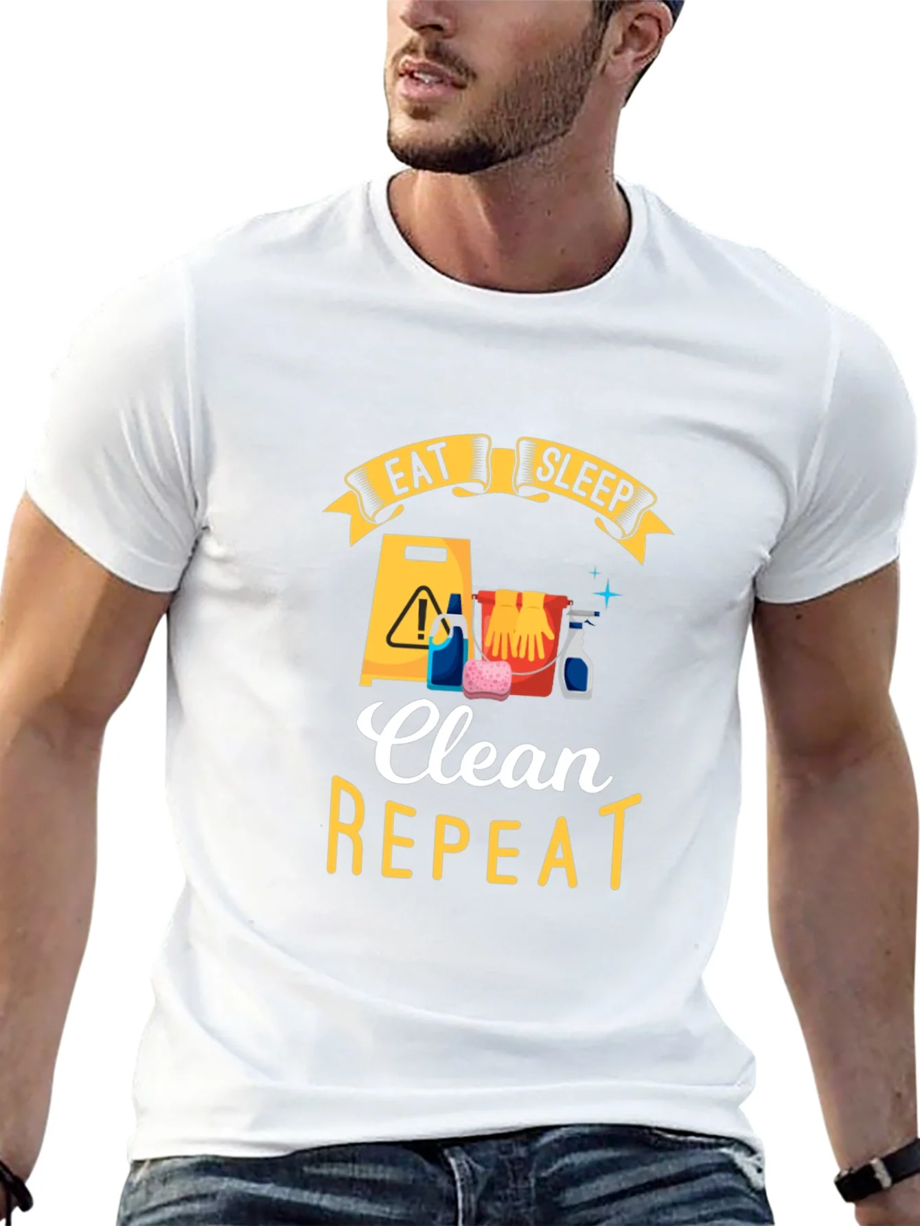 Rebbecca Eat Sleep Clean Repeat Black Graphic Tee