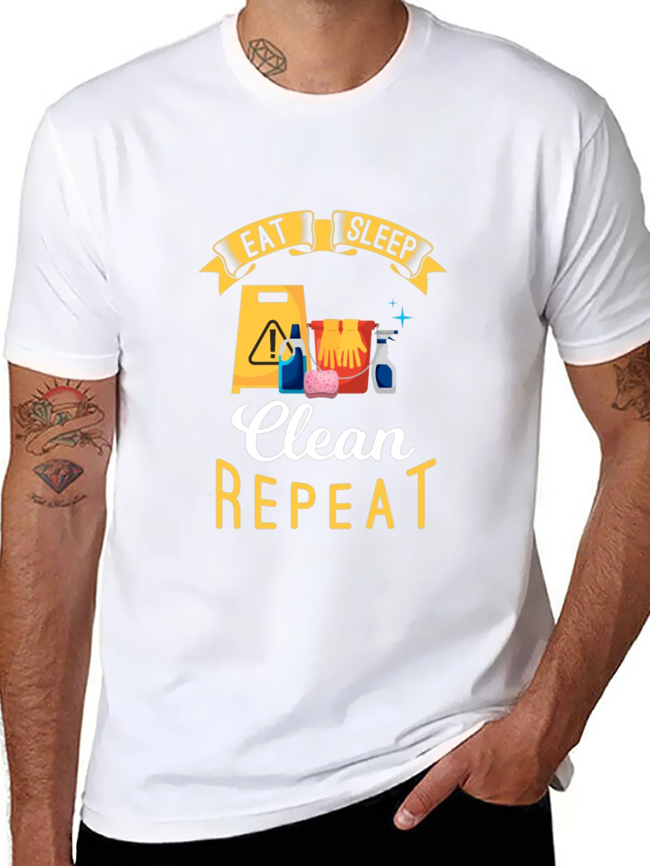 Rebbecca Eat Sleep Clean Repeat Black Graphic Tee
