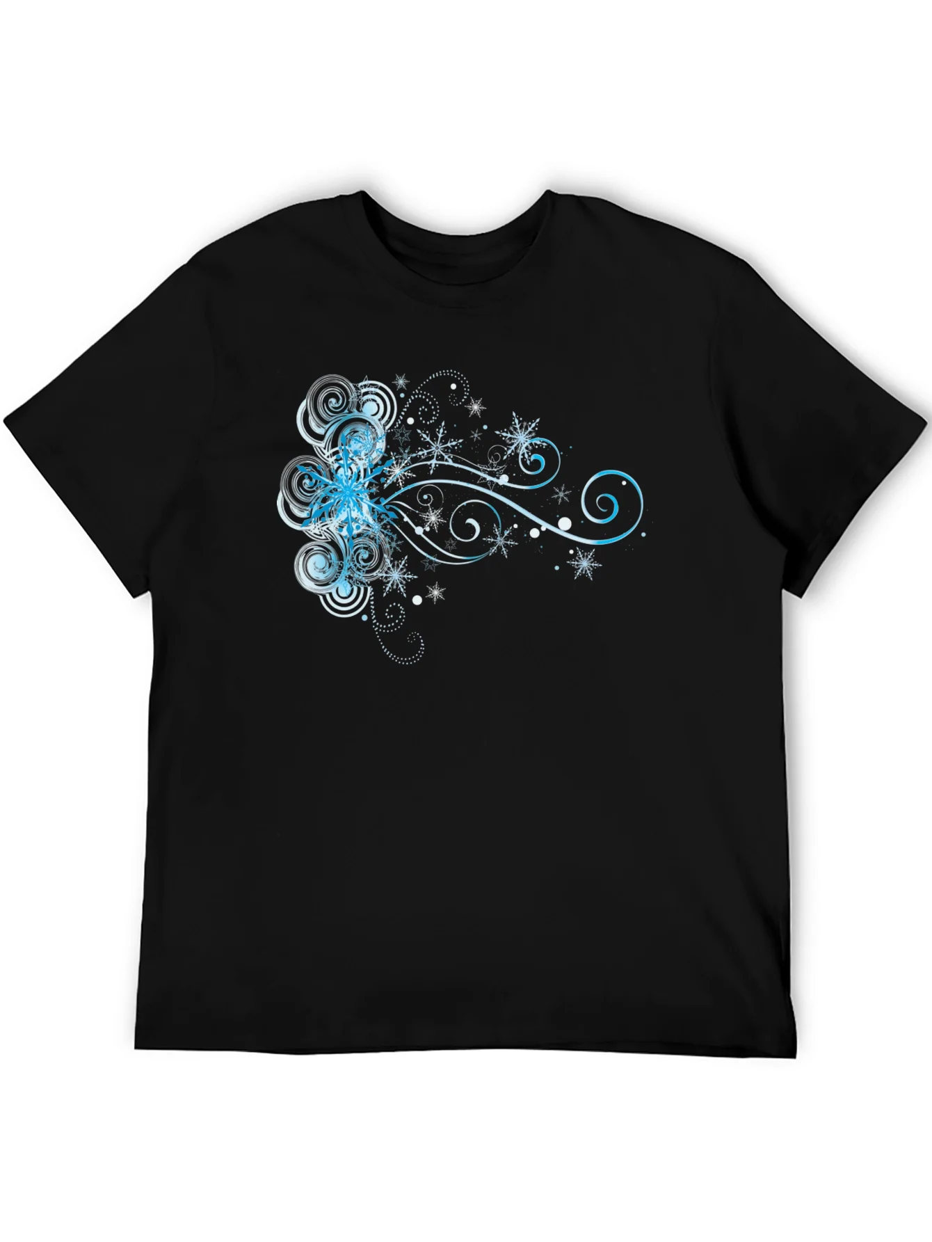 Camiseta Negra con Dise?o Invernal Abstracto