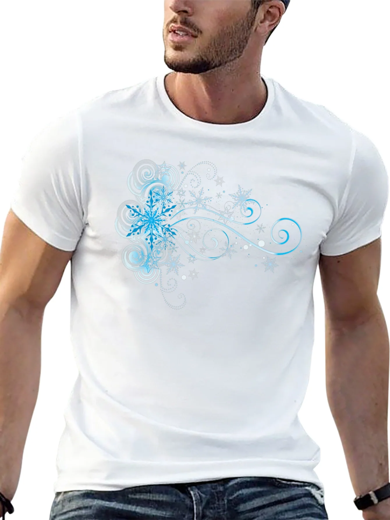 Camiseta Negra con Dise?o Invernal Abstracto
