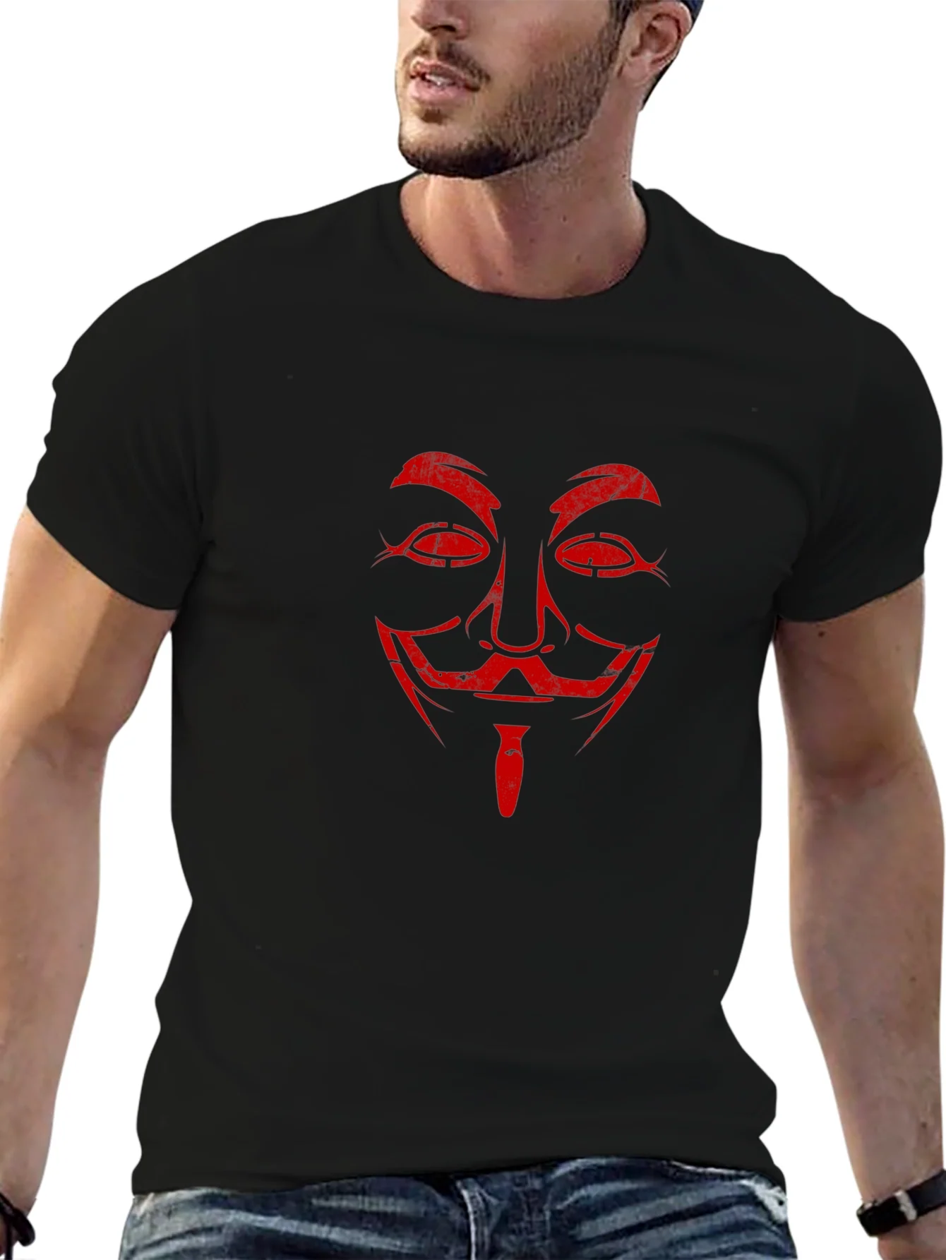 Camiseta Negra con M¨¢scara Roja V de Vendetta