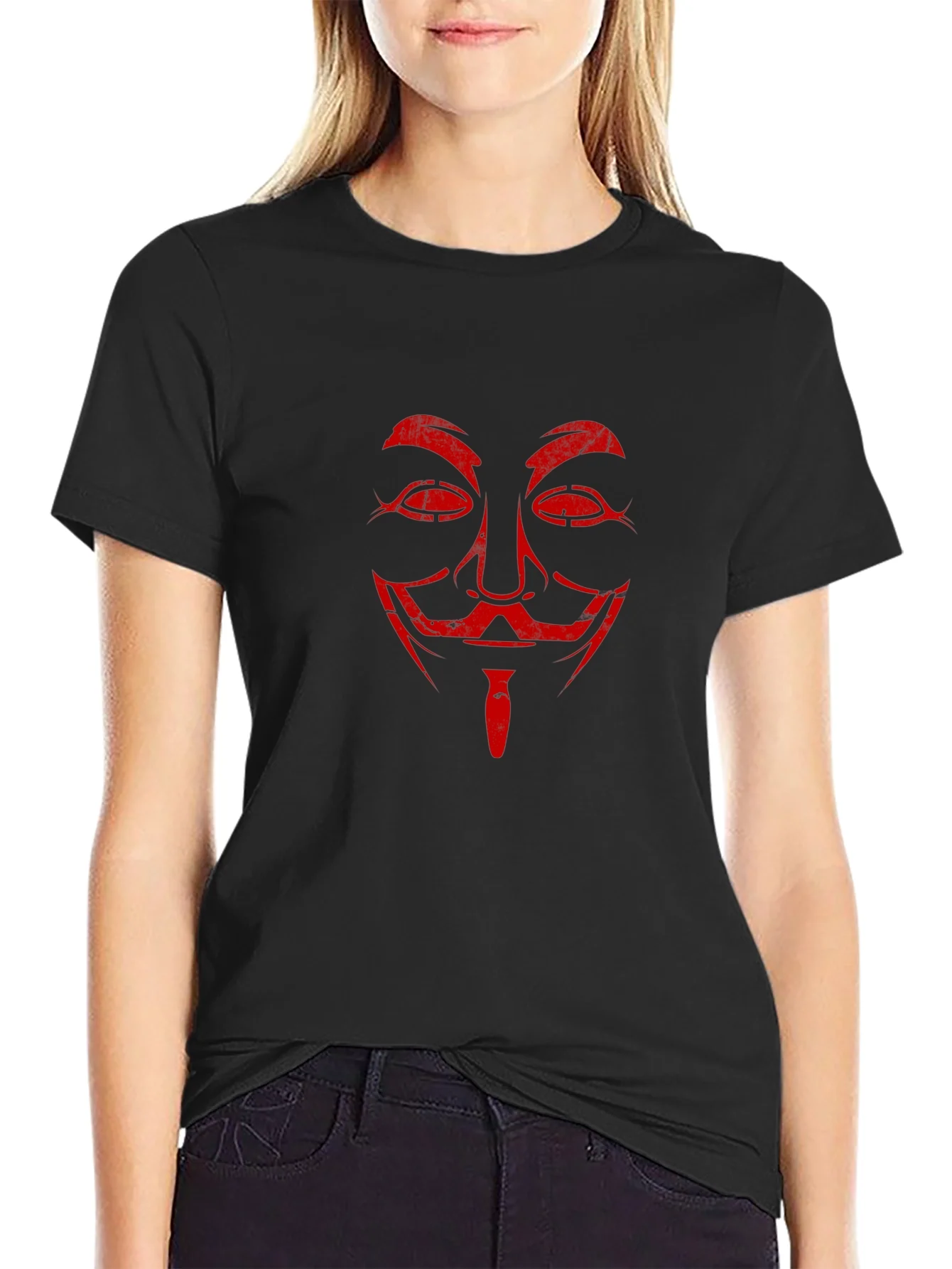 Camiseta Negra con M¨¢scara Roja V de Vendetta