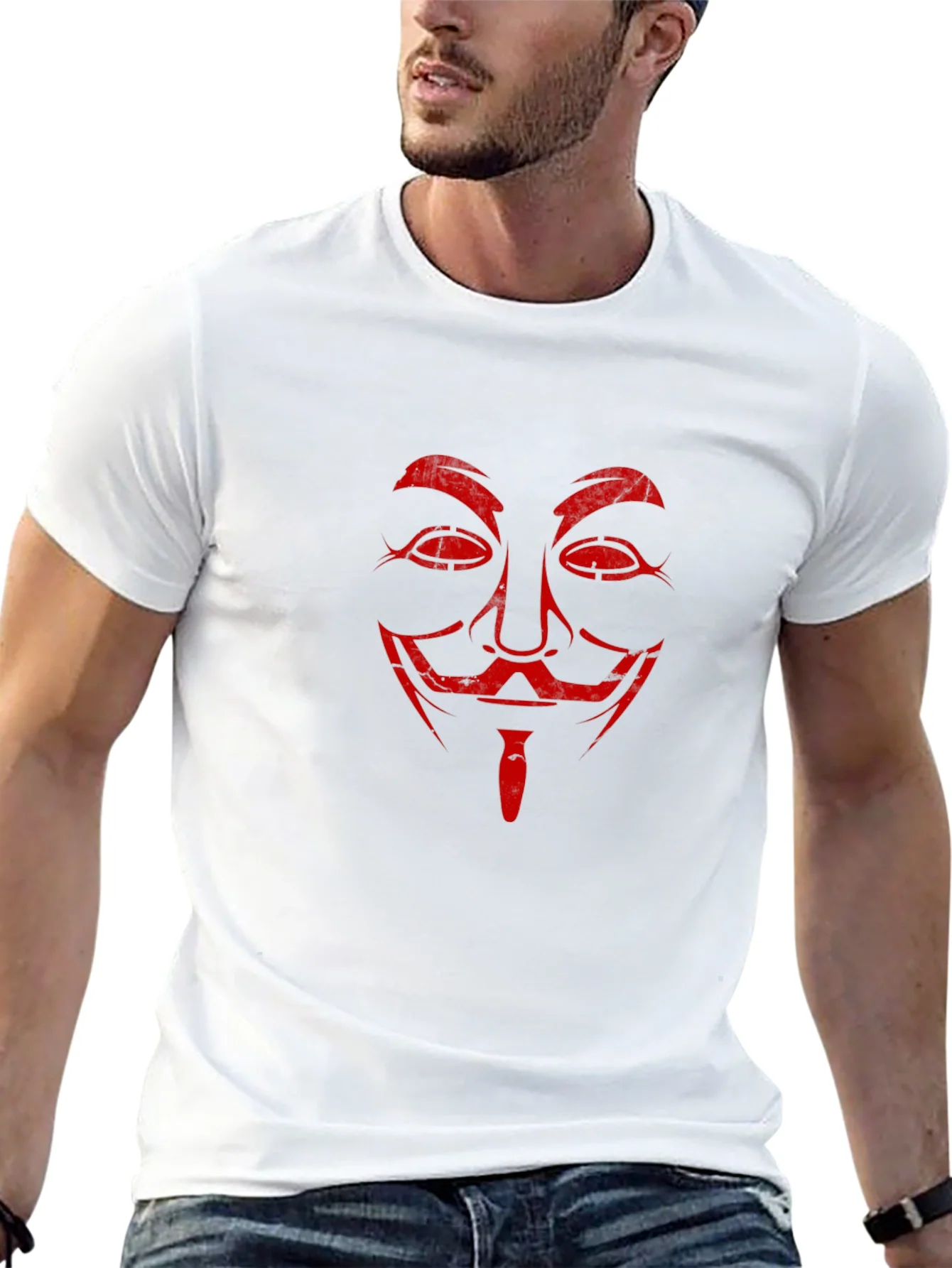 Camiseta Negra con M¨¢scara Roja V de Vendetta