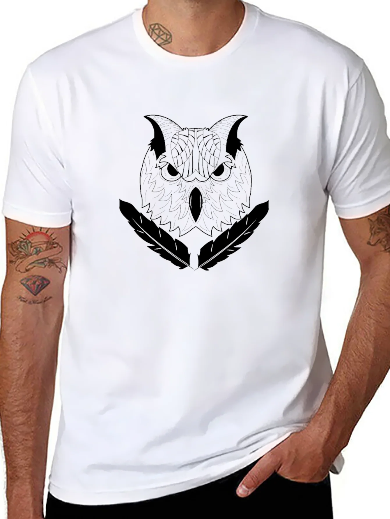 Rebbecca Mens Black Owl Graphic T-Shirt