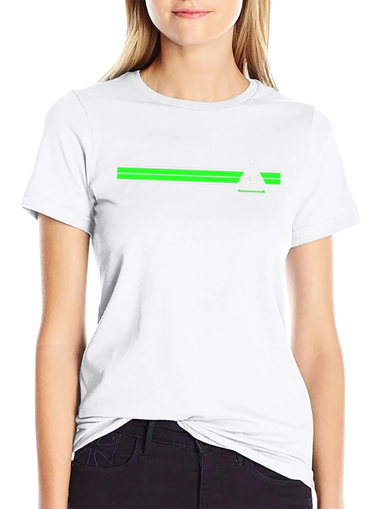 Camiseta Negra con Dise?o Geom¨¦trico Verde