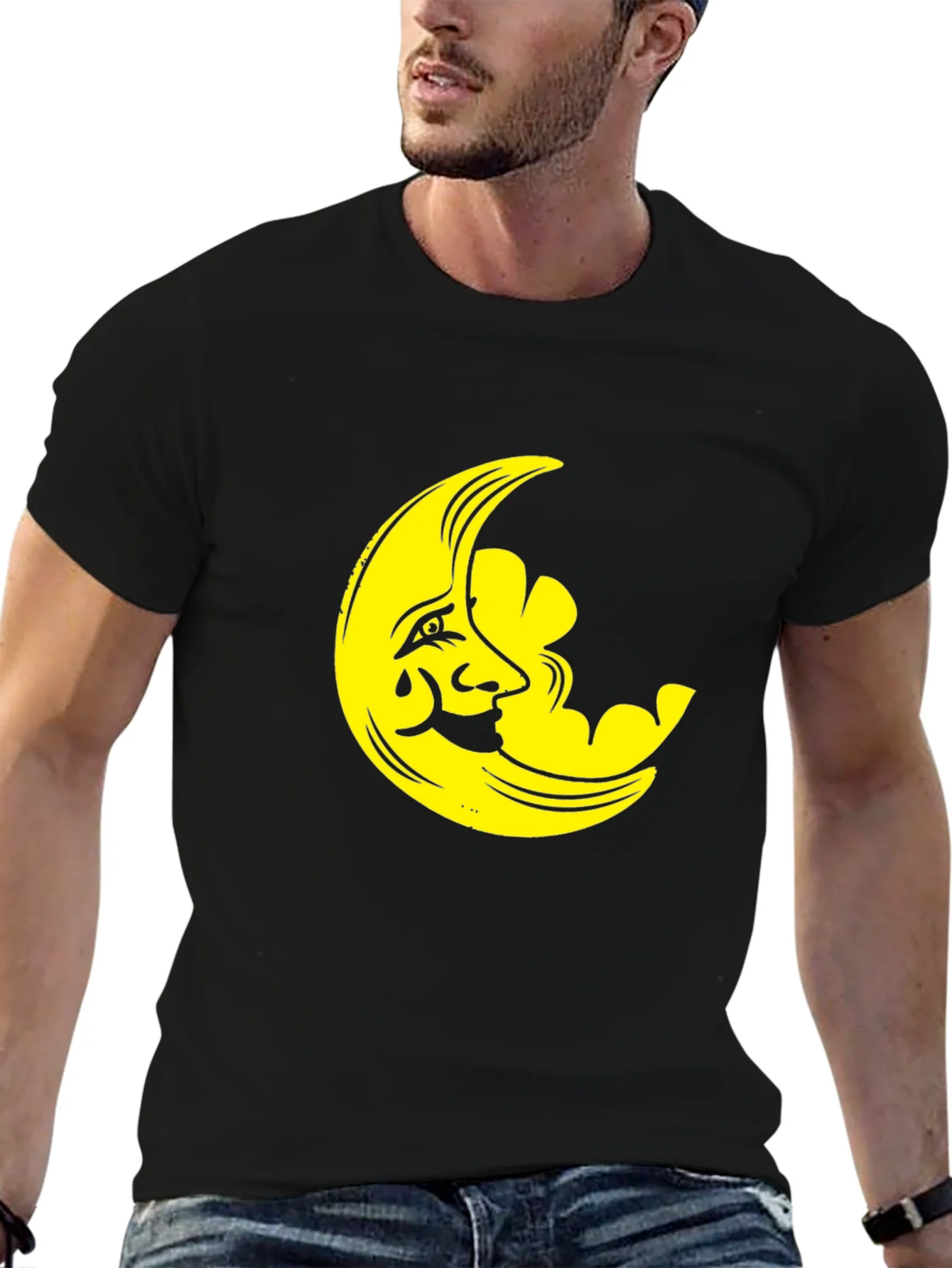 Camiseta Negra con Dise?o de Luna Amarilla
