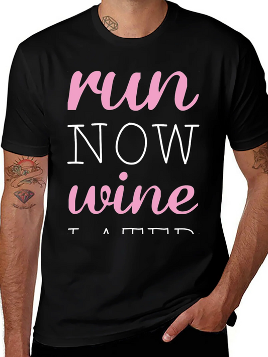 Camiseta Negra con Estampado Run Now Wine Later