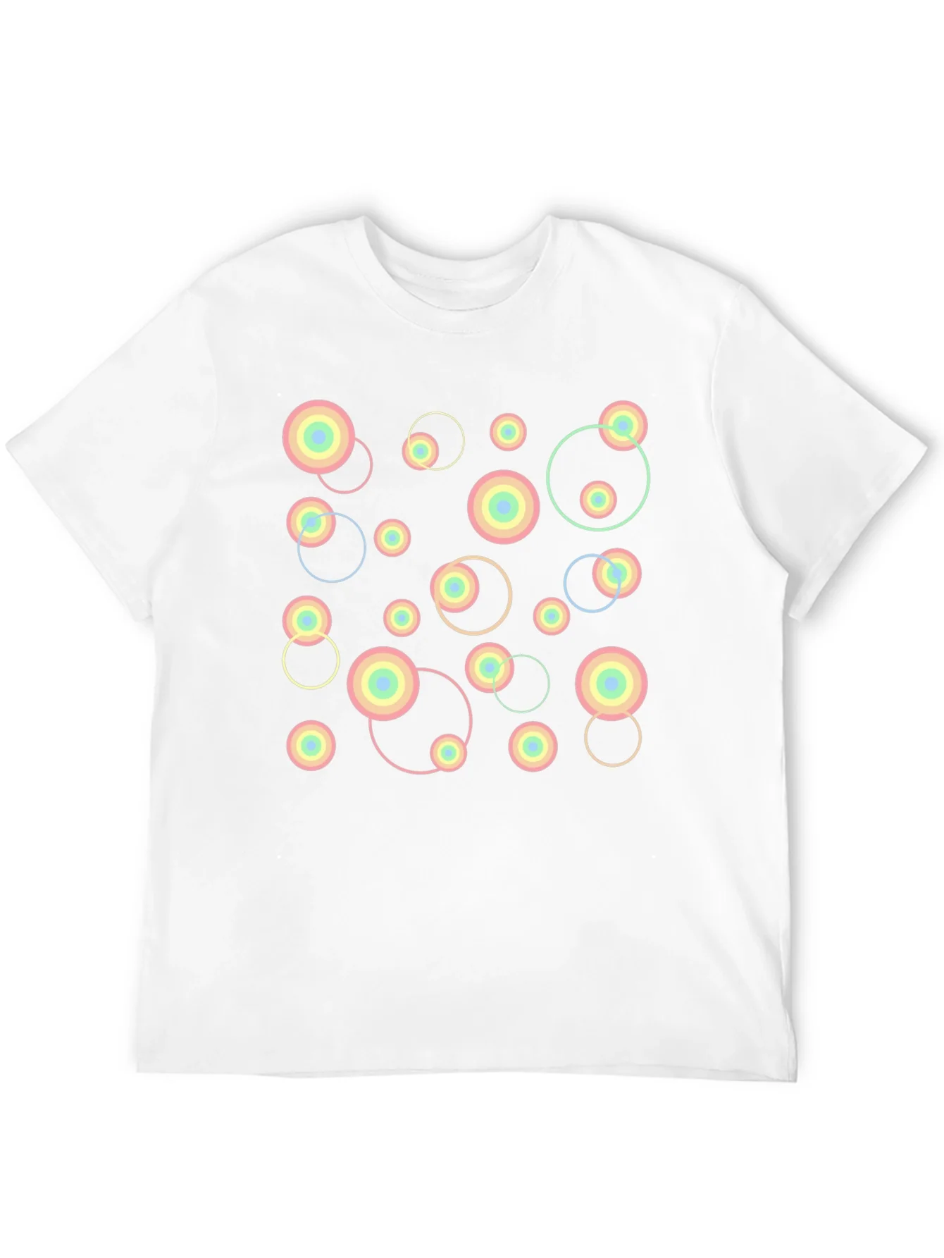 Camiseta Negra con Dise?o Abstracto de C¨ªrculos Pastel