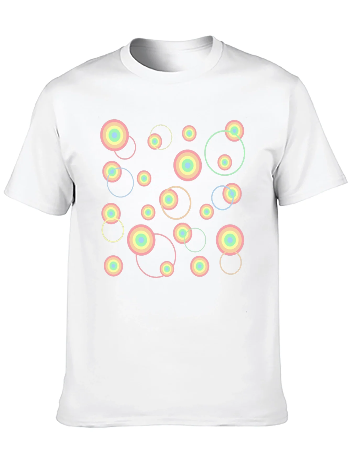 Camiseta Negra con Dise?o Abstracto de C¨ªrculos Pastel