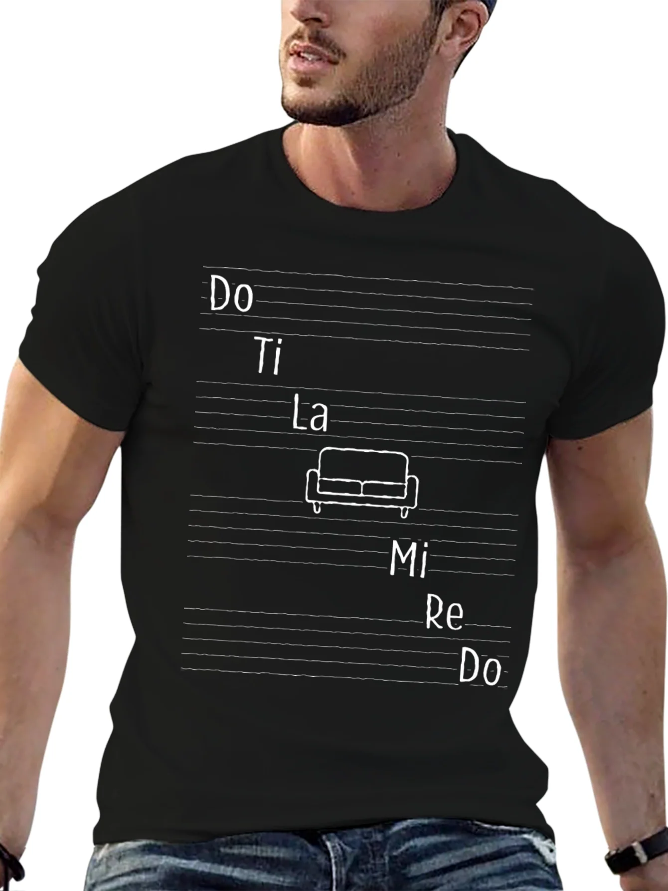 Camiseta Negra Notas Musicales Do Re Mi Fa So