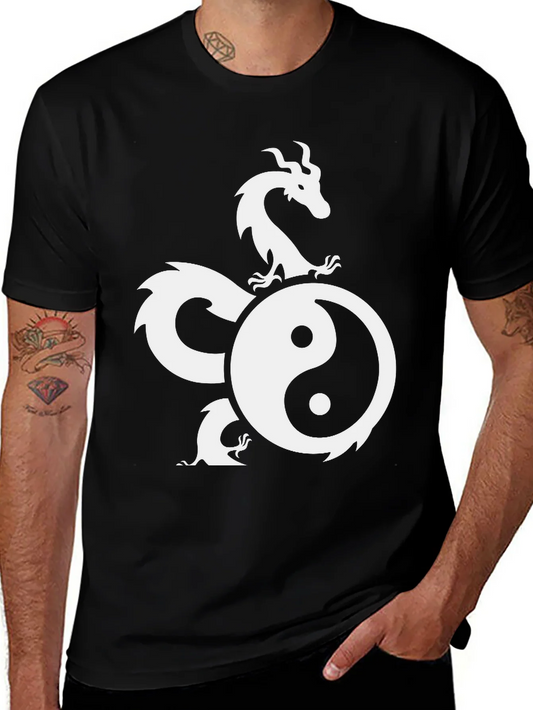 Rebbecca Yin Yang Dragon Graphic Black T-Shirt