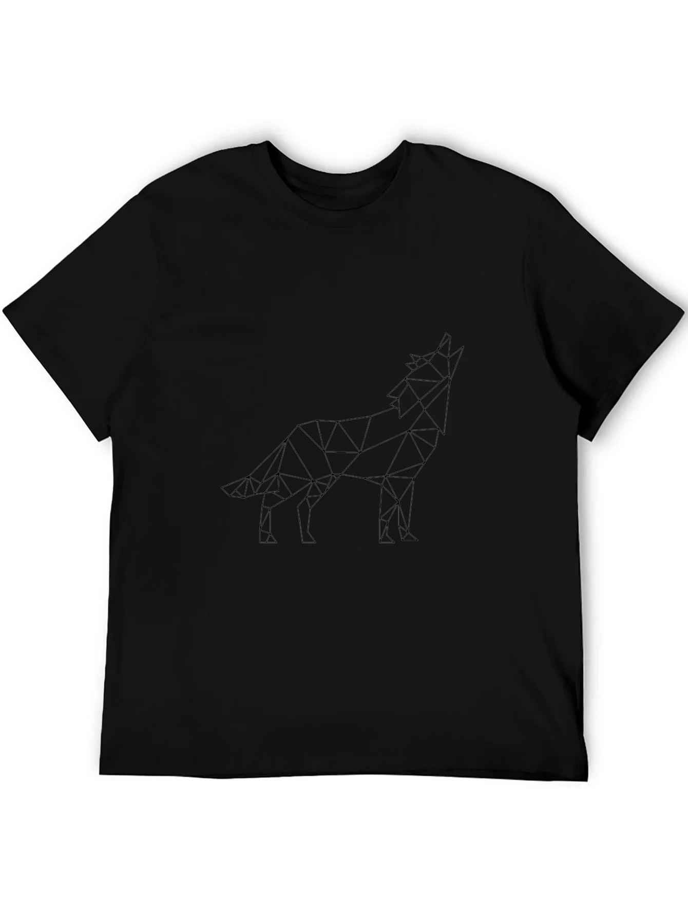 Camiseta Negra Hombre Dise?o Lobo Geom¨¦trico