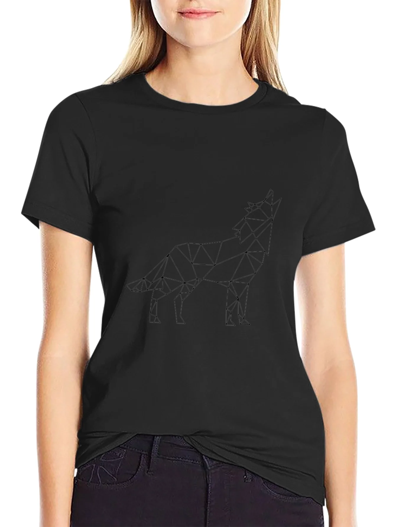 Camiseta Negra Hombre Dise?o Lobo Geom¨¦trico