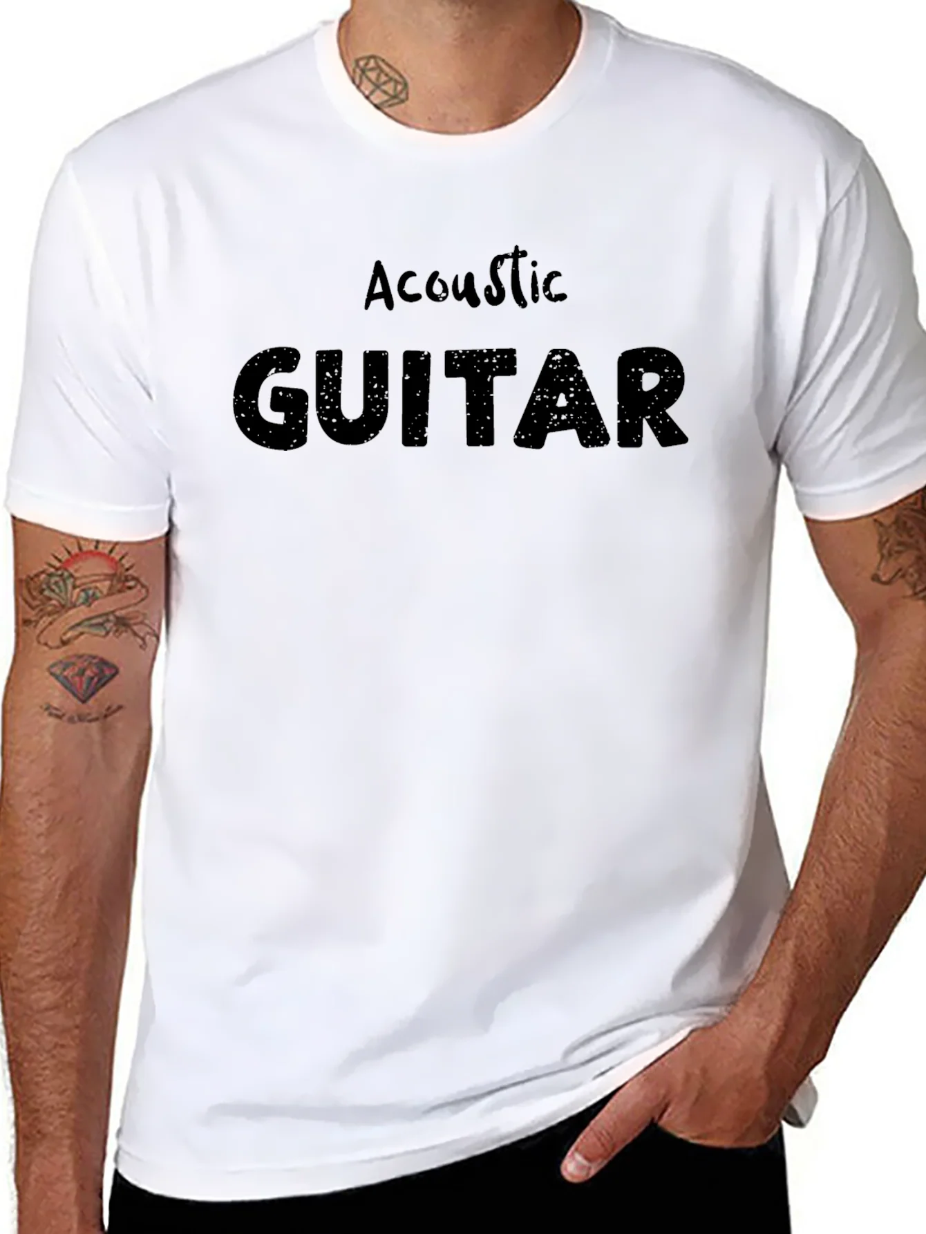 Camiseta Negra Acoustic Guitar Hombre Casual