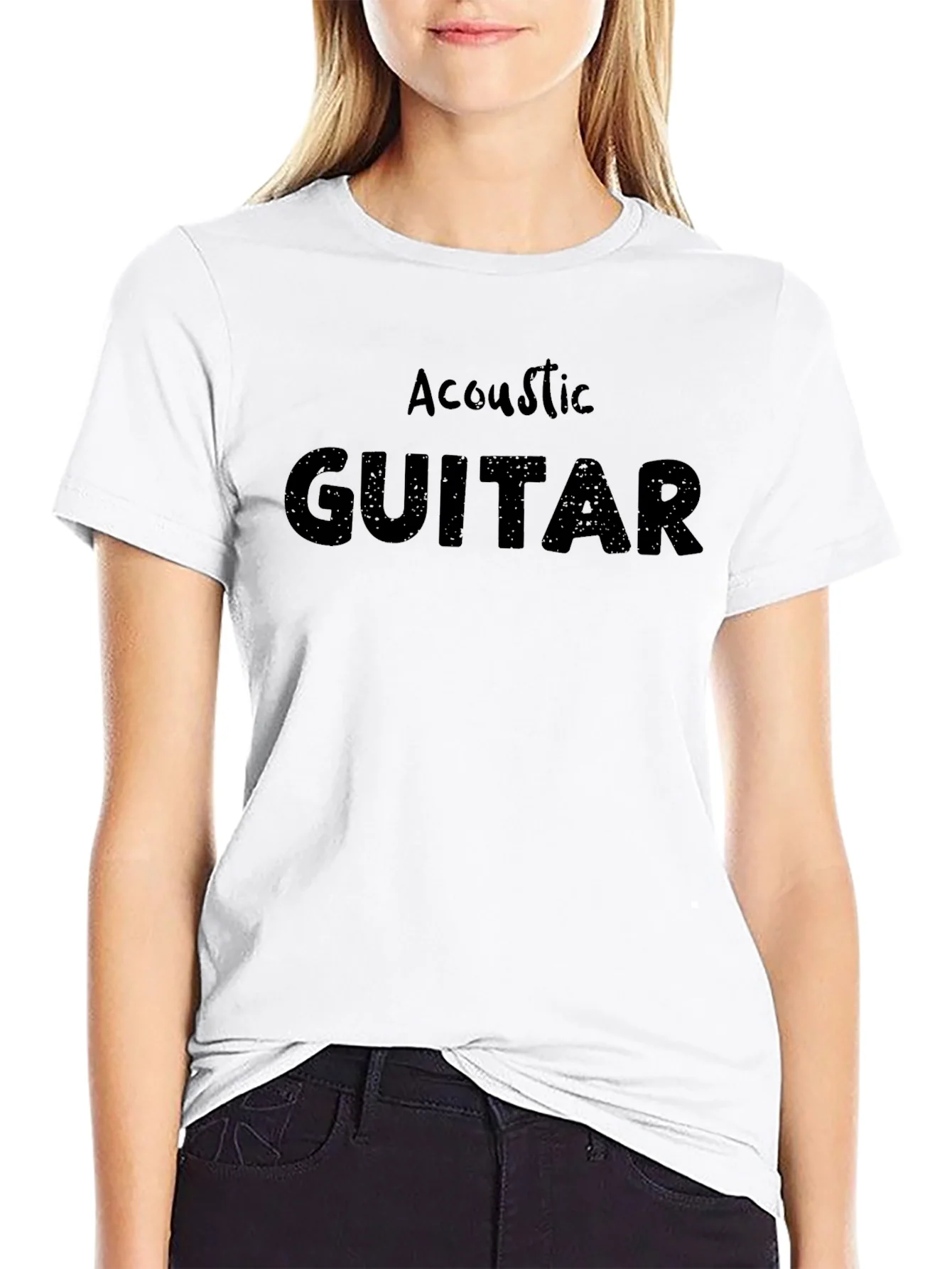 Camiseta Negra Acoustic Guitar Hombre Casual