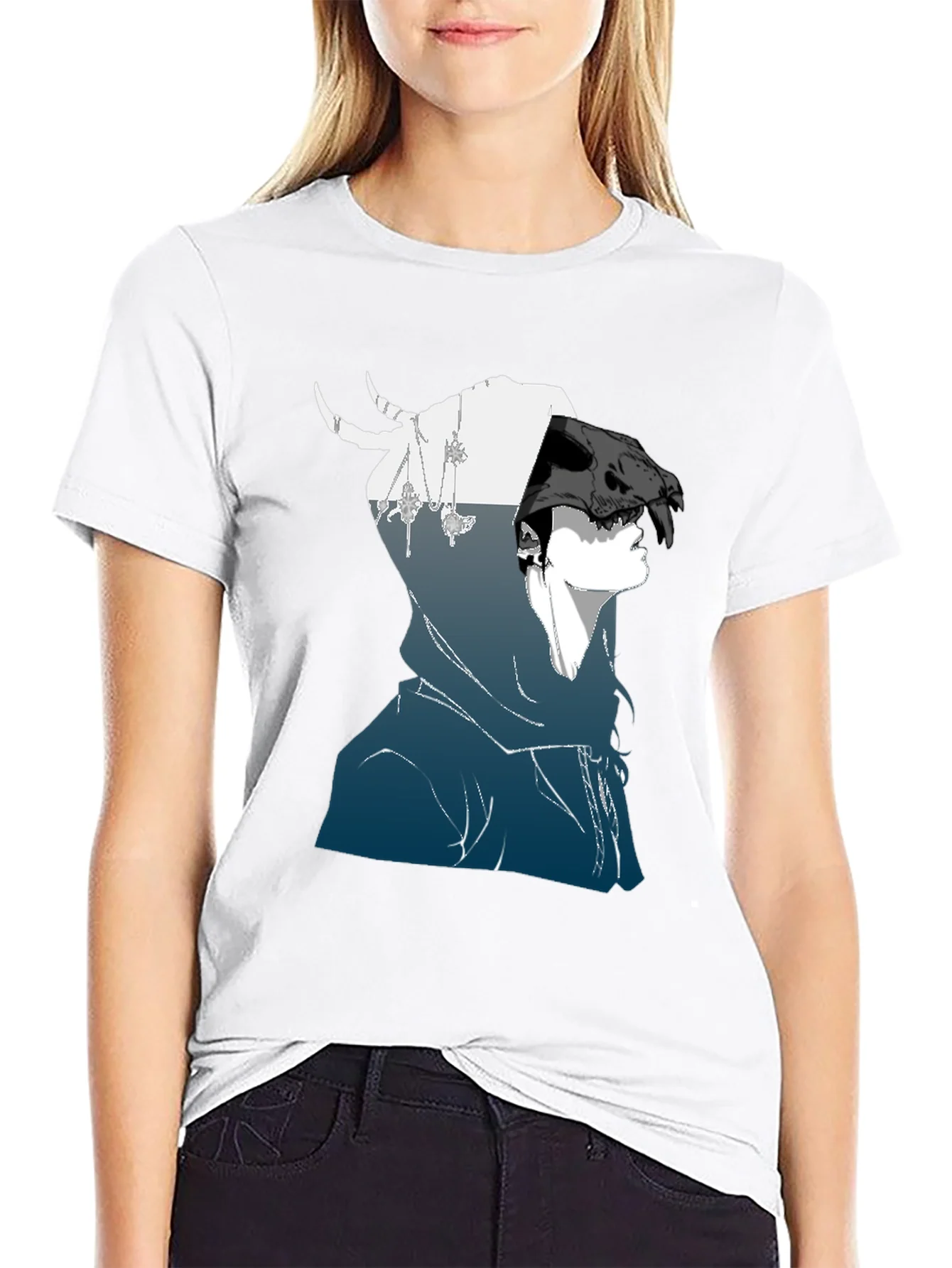 Rebbecca Hooded Skull Graphic Tee - Dark Aesthetic