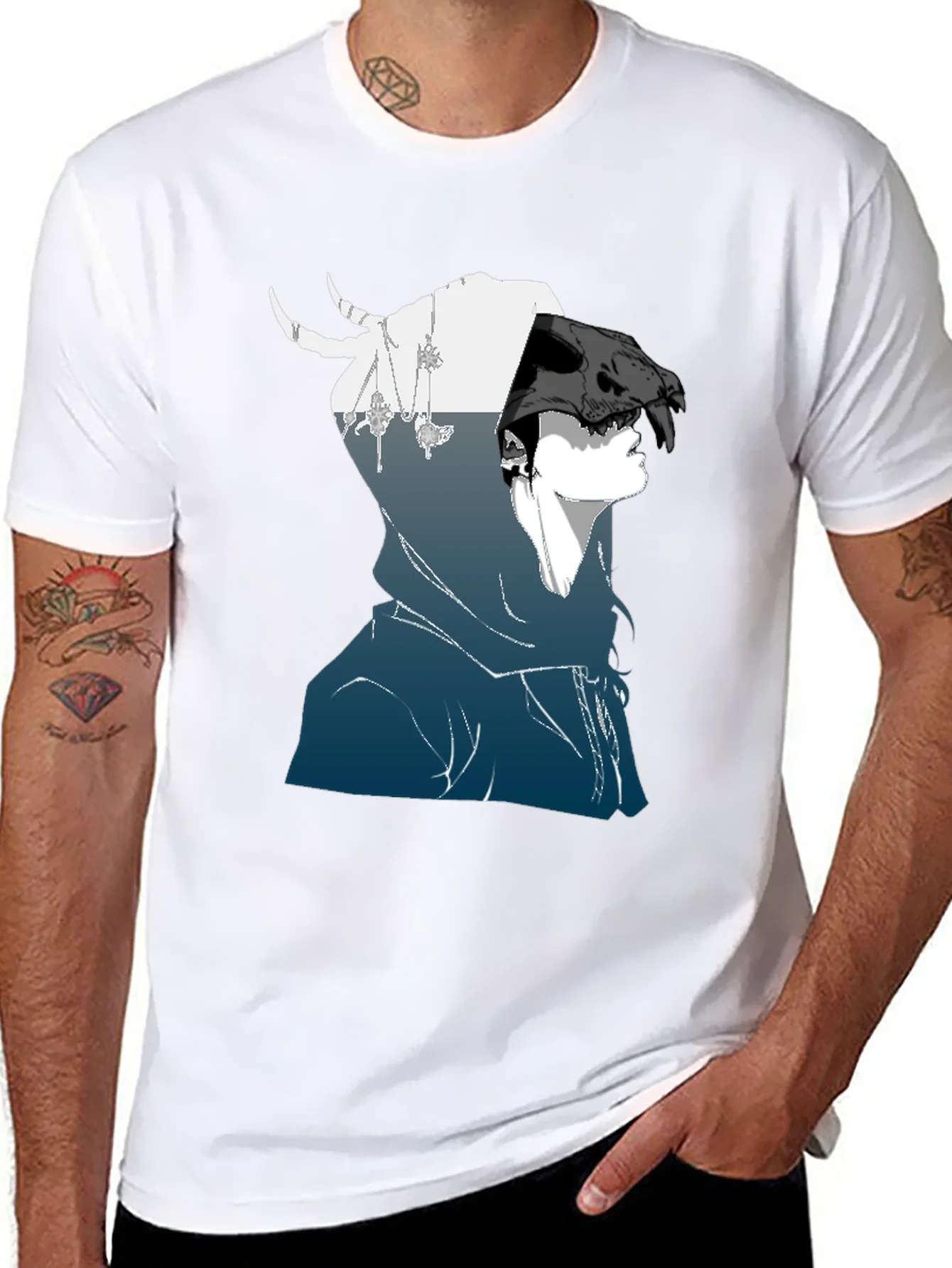 Rebbecca Hooded Skull Graphic Tee - Dark Aesthetic