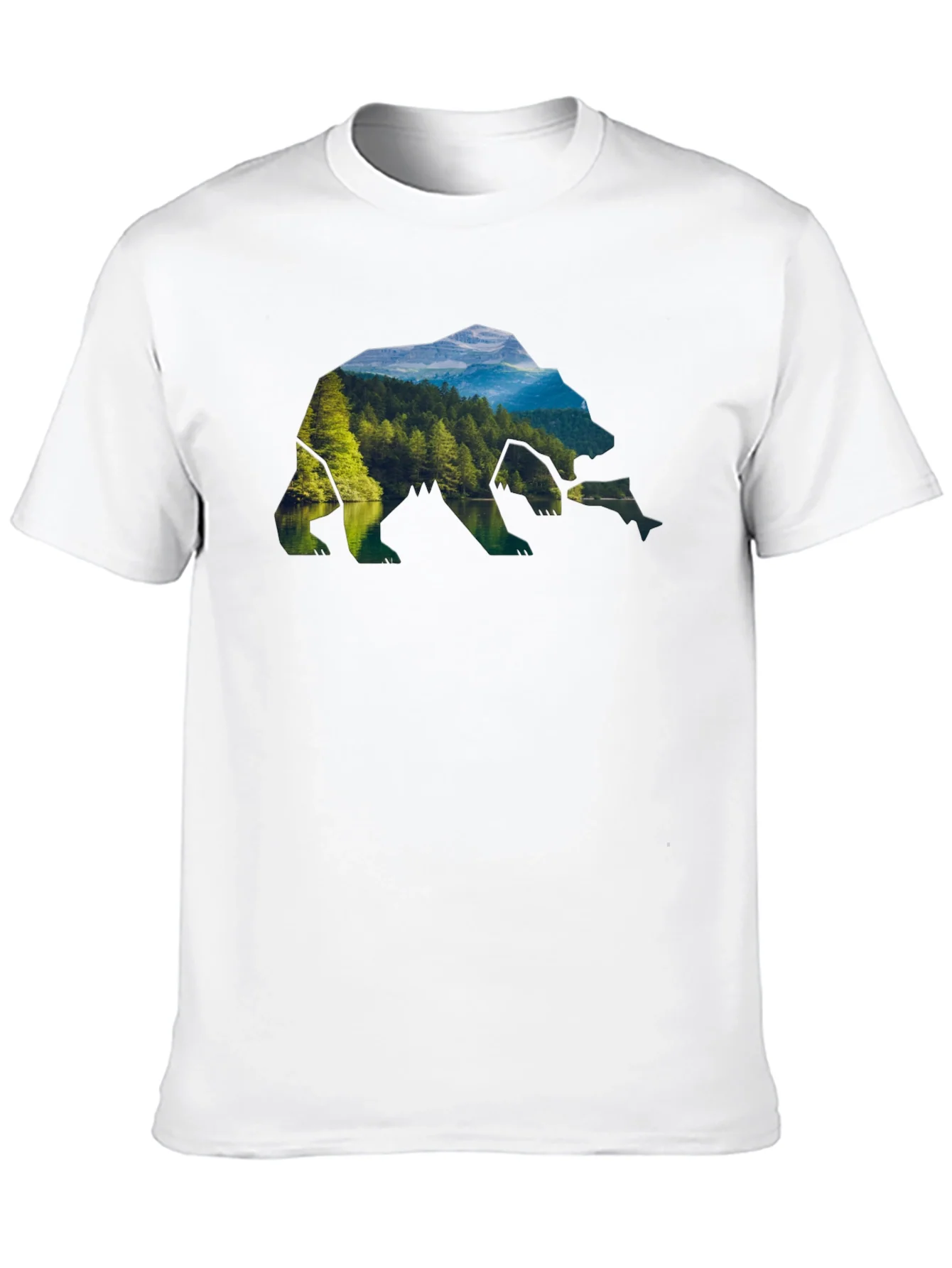 Camiseta Negra Hombre Dise?o Oso Paisaje Natural