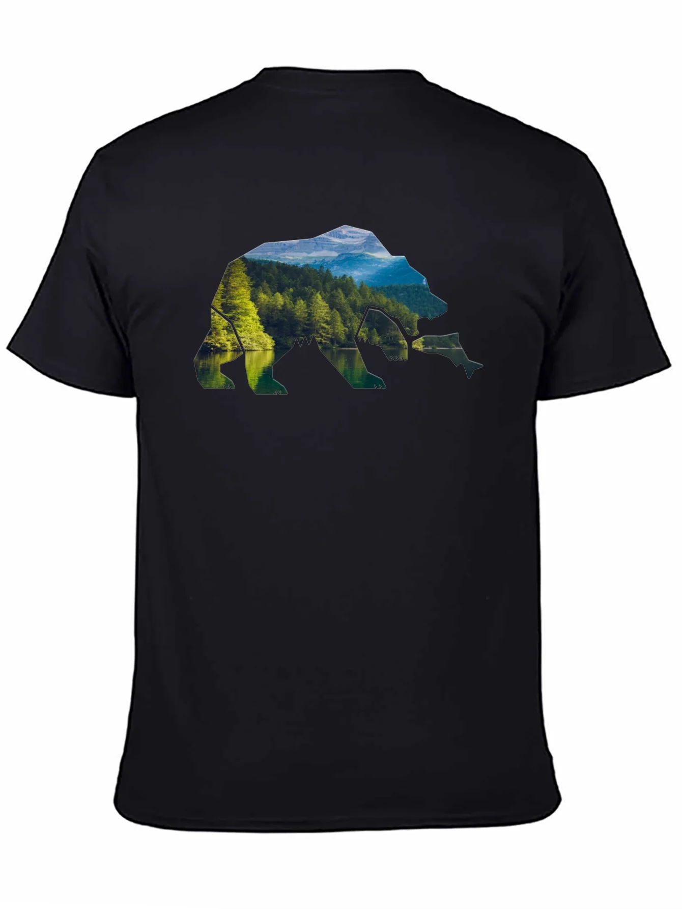 Camiseta Negra Hombre Dise?o Oso Paisaje Natural
