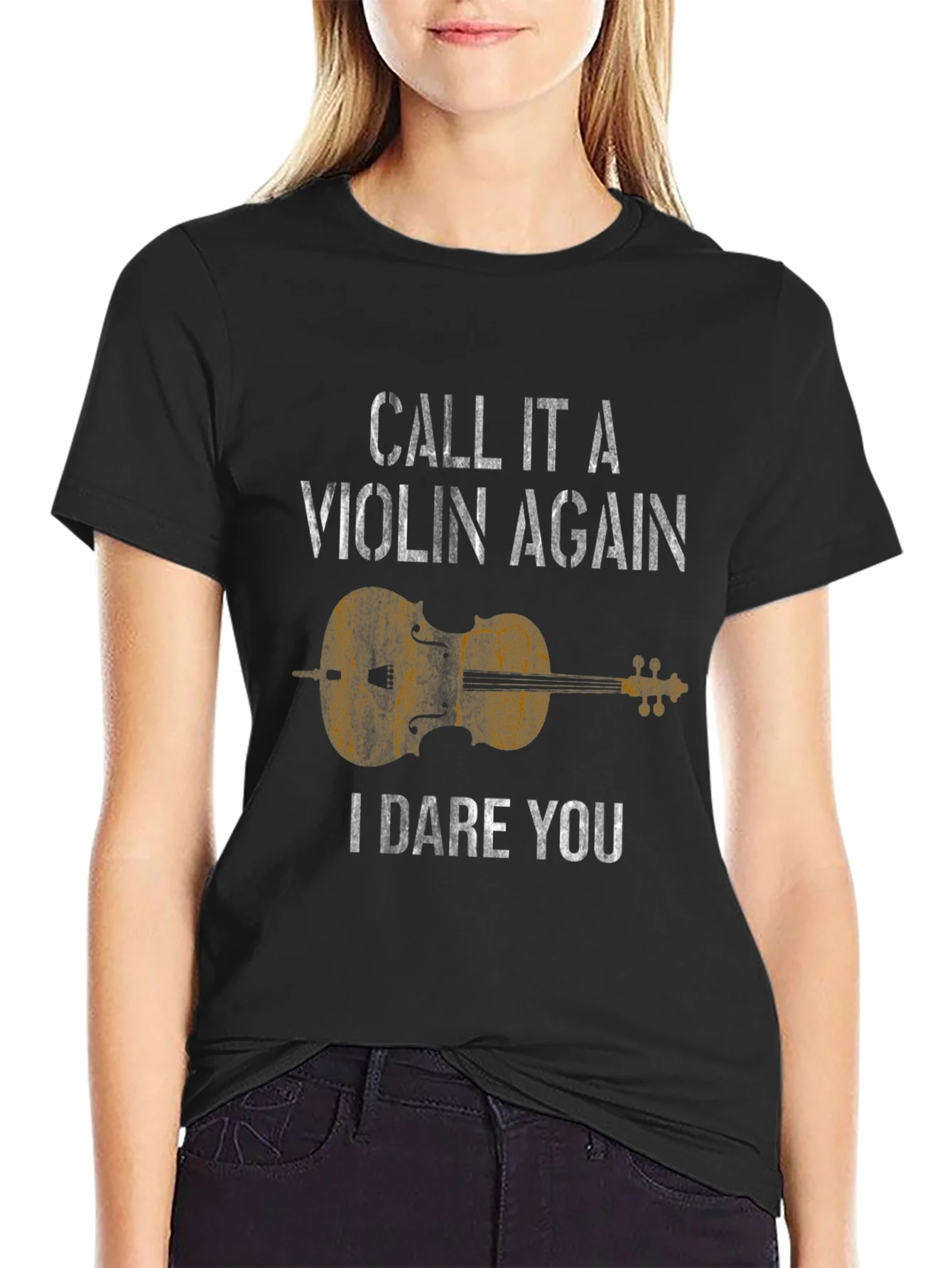 Camiseta Negra con Dise?o de Violonchelo I Dare You