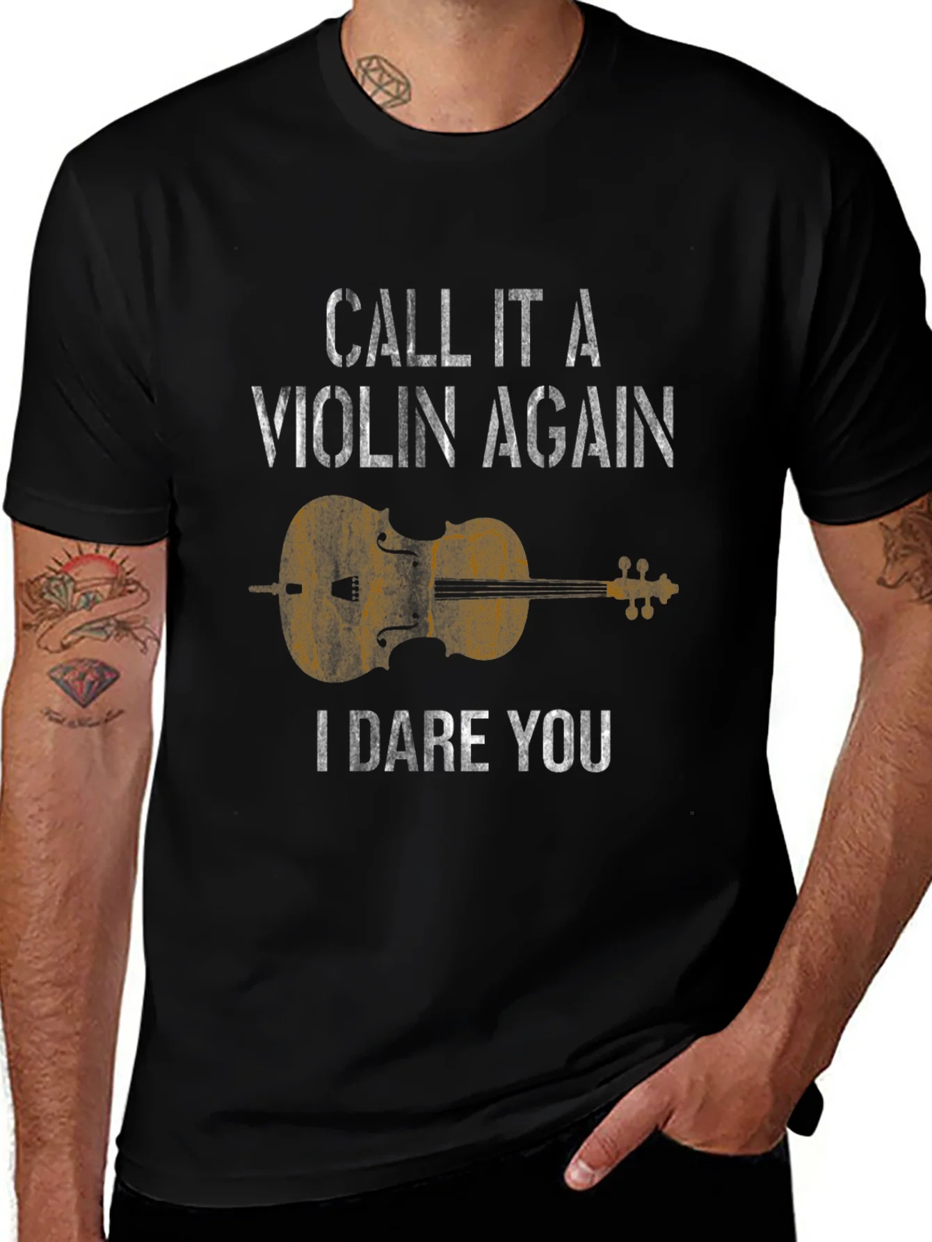 Camiseta Negra con Dise?o de Violonchelo I Dare You