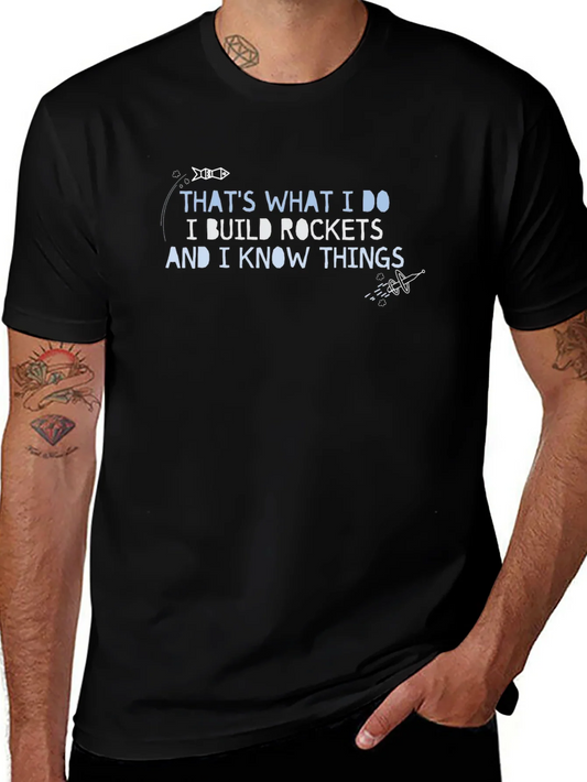 Camiseta Negra con Dise?o Cohetes y Conocimiento
