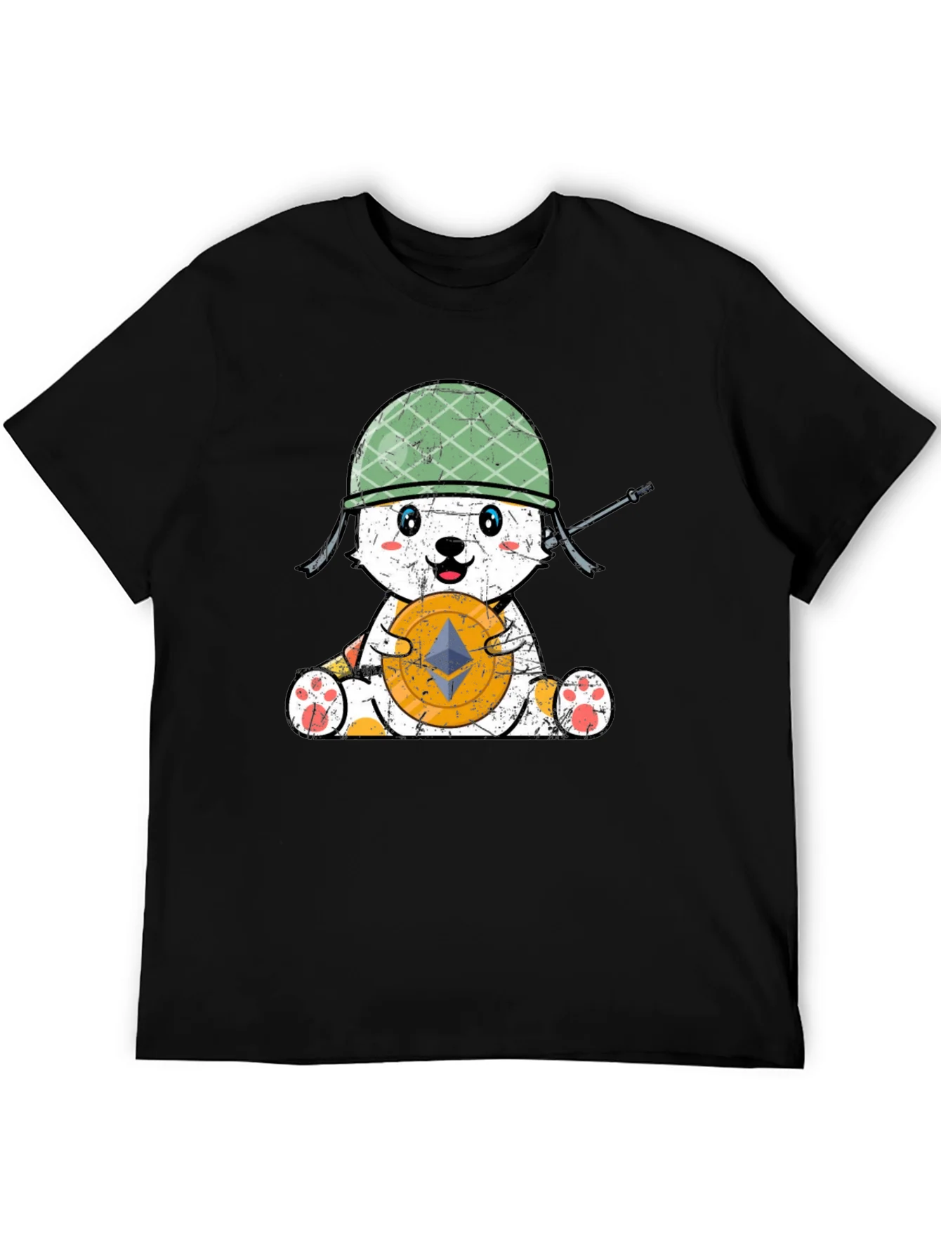 Camiseta Negra con Dise?o de Oso Militar Crypto