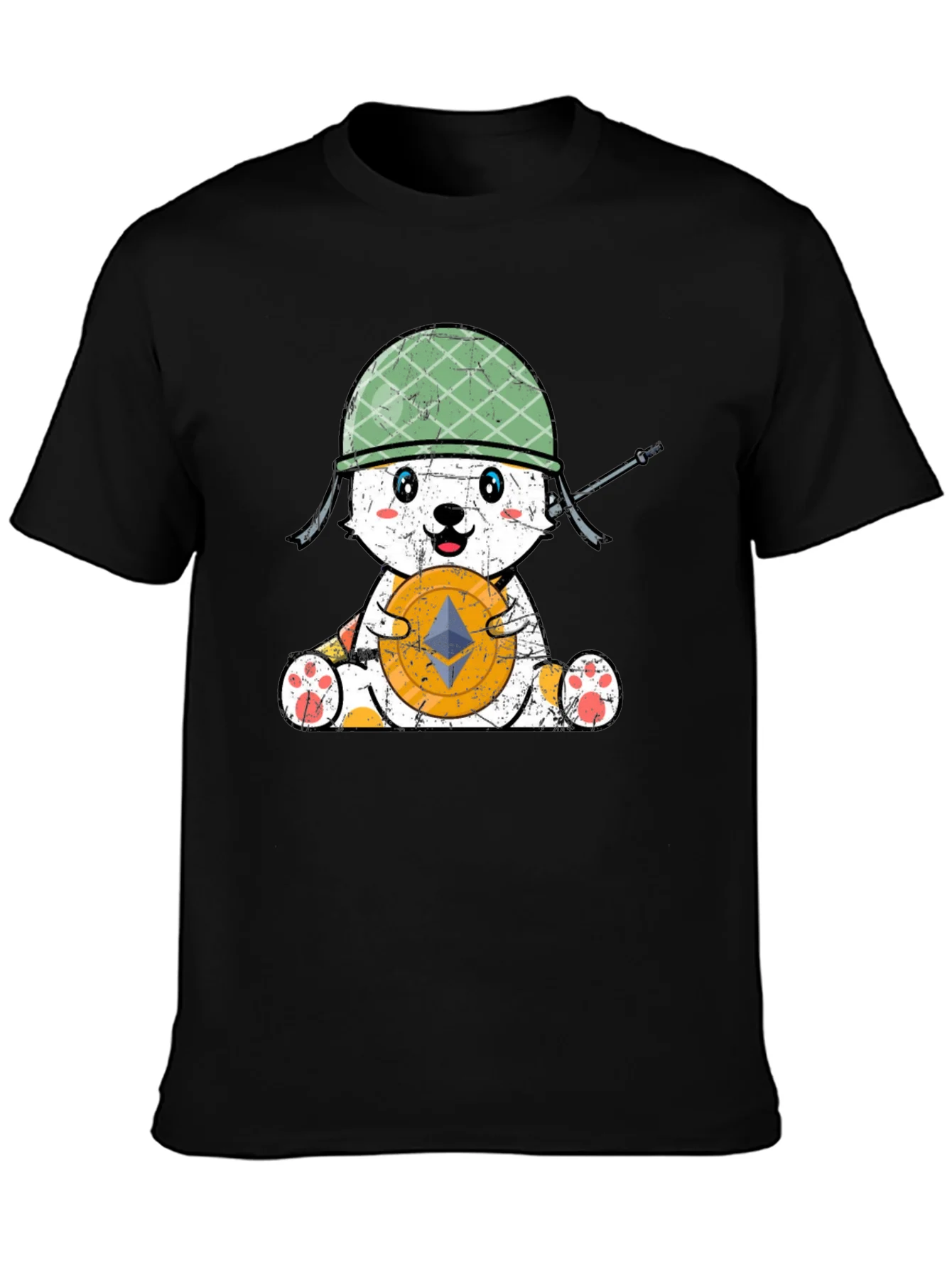 Camiseta Negra con Dise?o de Oso Militar Crypto