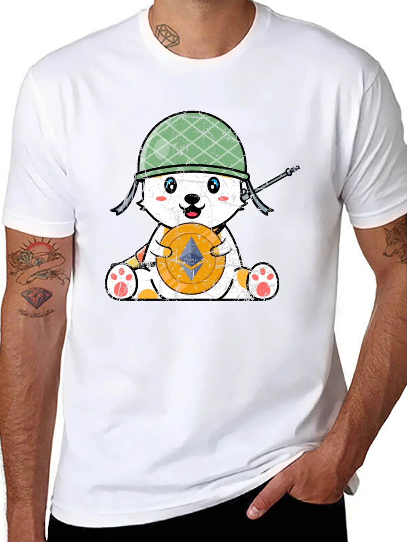 Camiseta Negra con Dise?o de Oso Militar Crypto