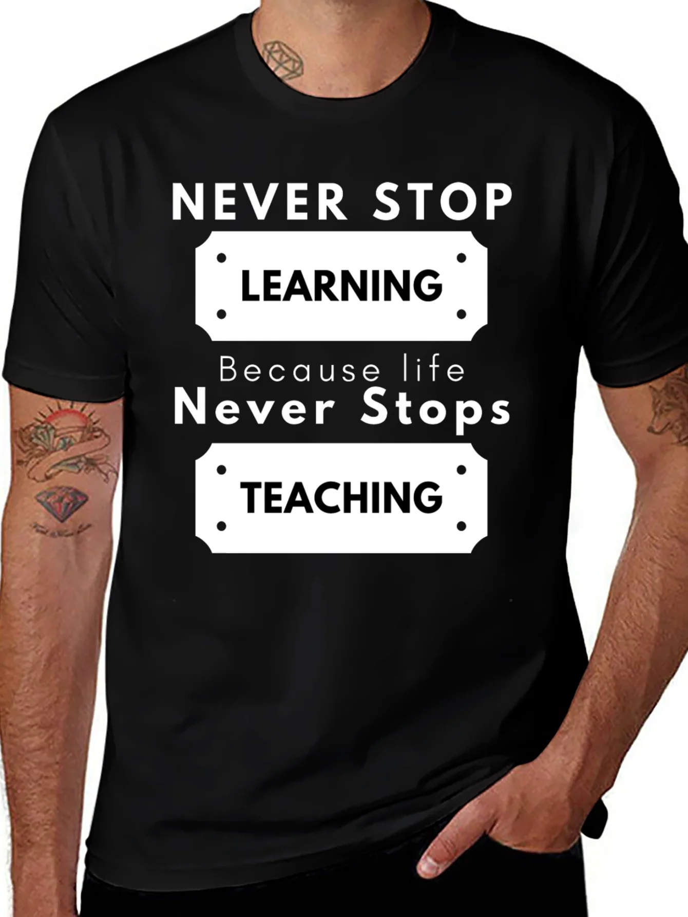 Rebbecca Never Stop Learning Black Graphic T-Shirt