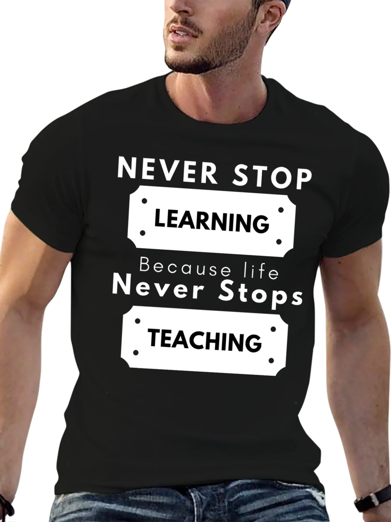 Rebbecca Never Stop Learning Black Graphic T-Shirt