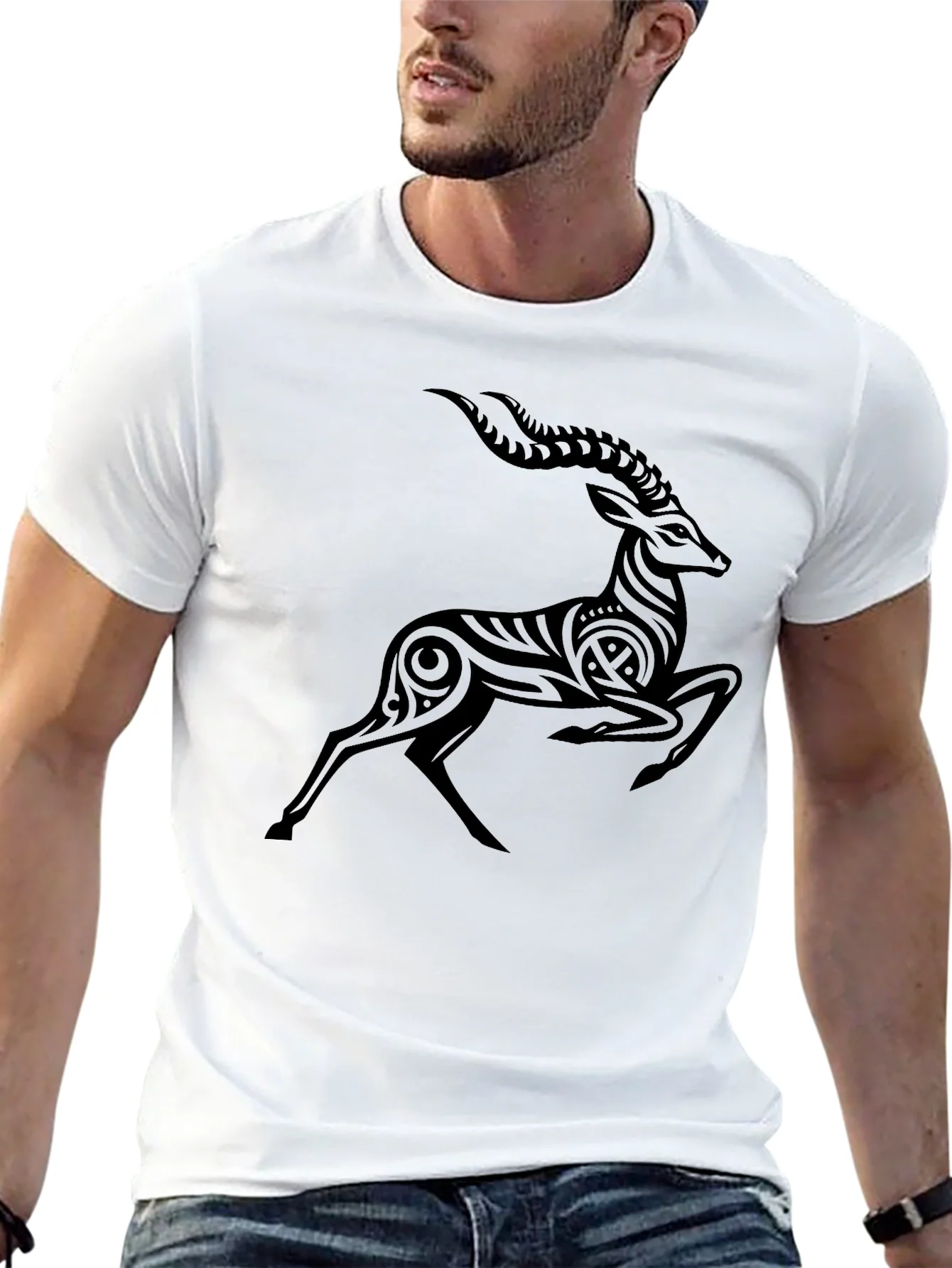 Rebbecca Tribal Antelope Graphic Black T-Shirt